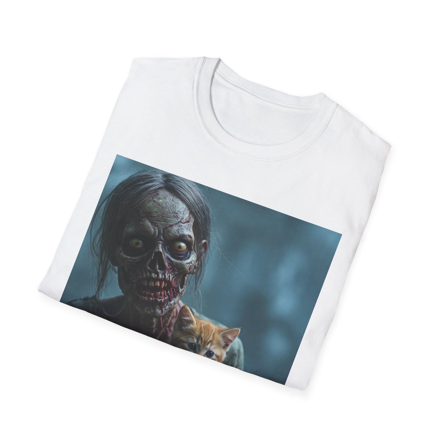 Zombie Cat Lover Apocalyptic Portrait Tee, bold, decaying zombie graphic