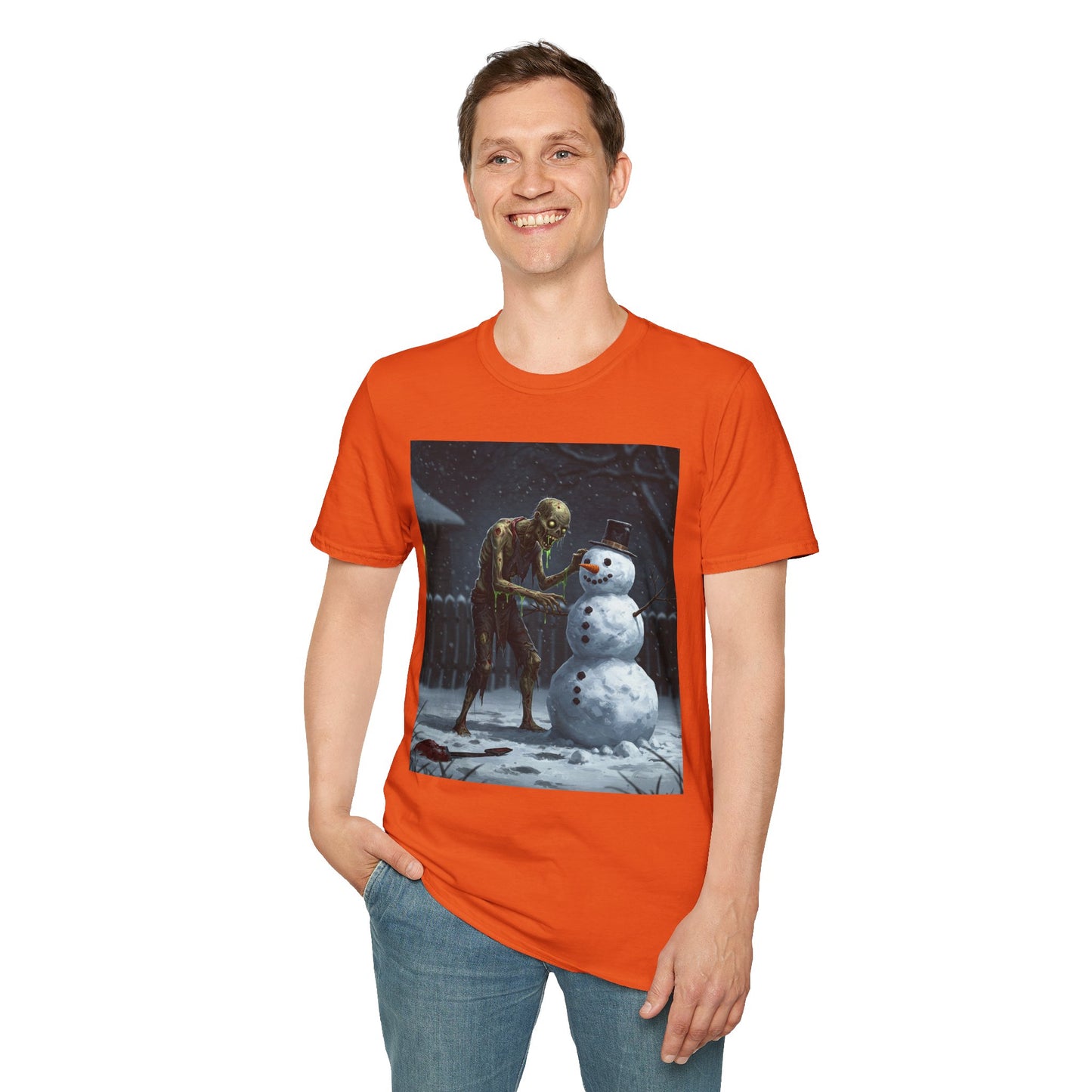 Merry Horror Unisex Softstyle T-Shirt - Creepy Snowman Design