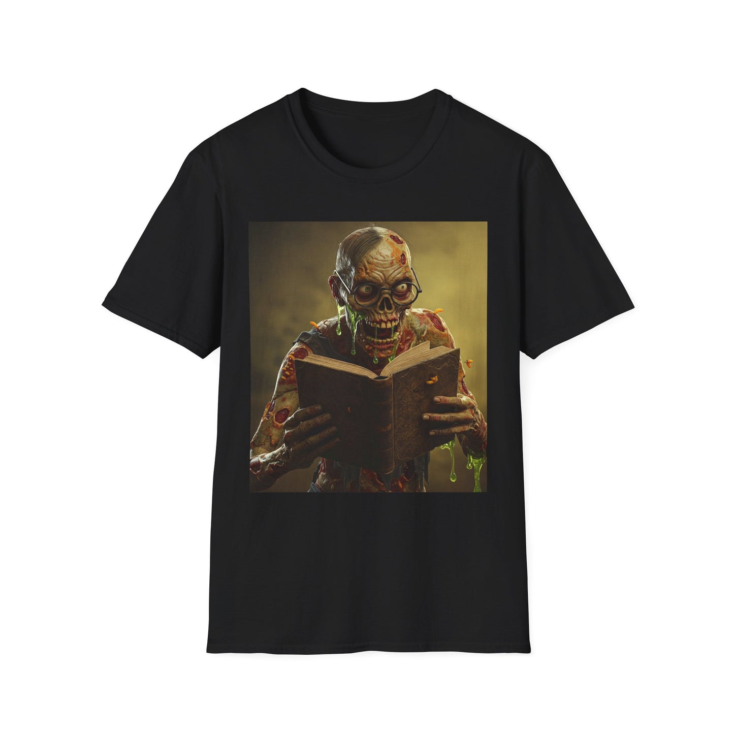 Zombie Reader Apocalyptic Portrait Tee, bold, decaying zombie graphic