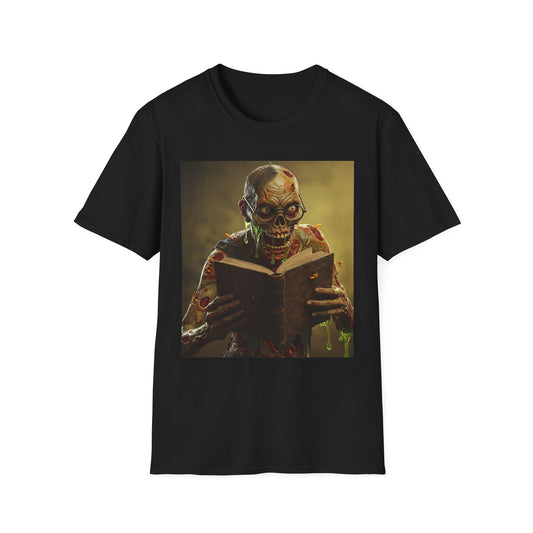 Zombie Reader Apocalyptic Portrait Tee, bold, decaying zombie graphic