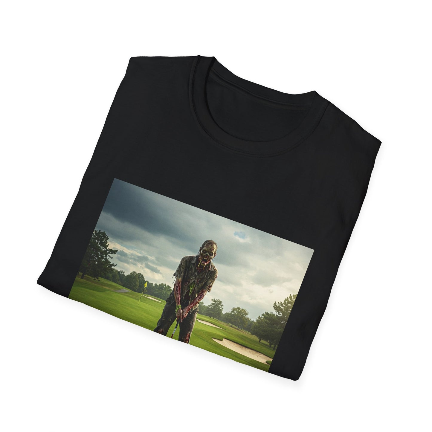 Inspirational Golf Swing Apocalyptic Portrait Tee, bold, decaying zombie graphic