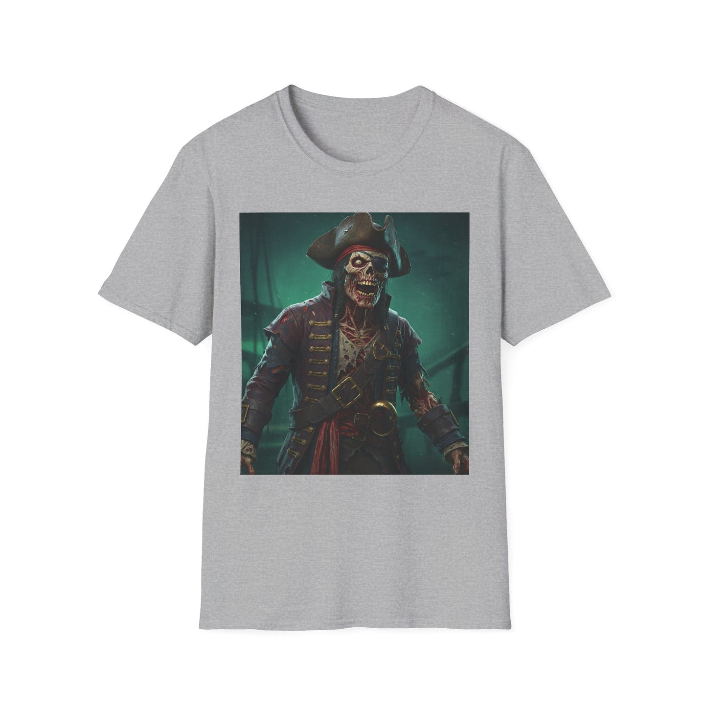 Pirate Skeleton Graphic Unisex Softstyle T-Shirt - Perfect for Halloween and Themed Parties