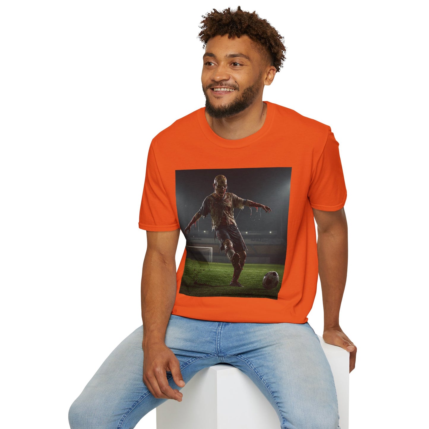 Zombie Soccer Unisex Softstyle T-Shirt - Perfect for Halloween and Sports Lovers