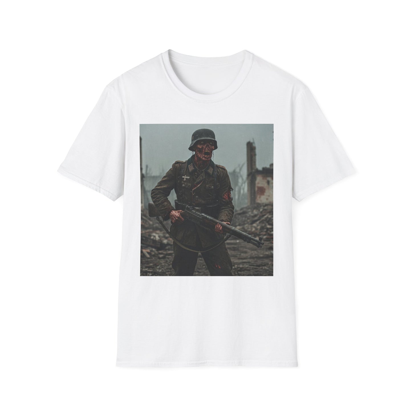 Vintage Soldier Apocalyptic Portrait Tee, bold, decaying zombie graphic