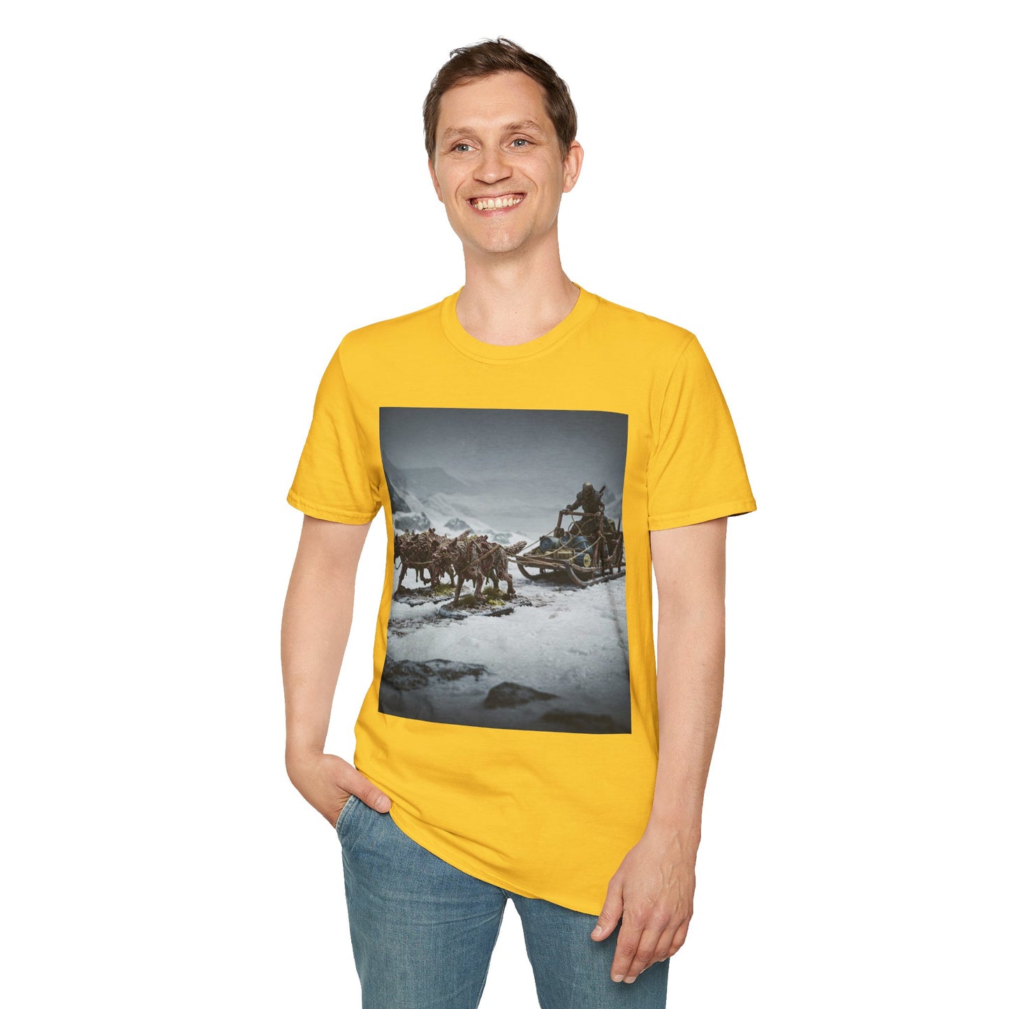 Adventure Awaits Unisex Softstyle T-Shirt - Mountain Trekking Design