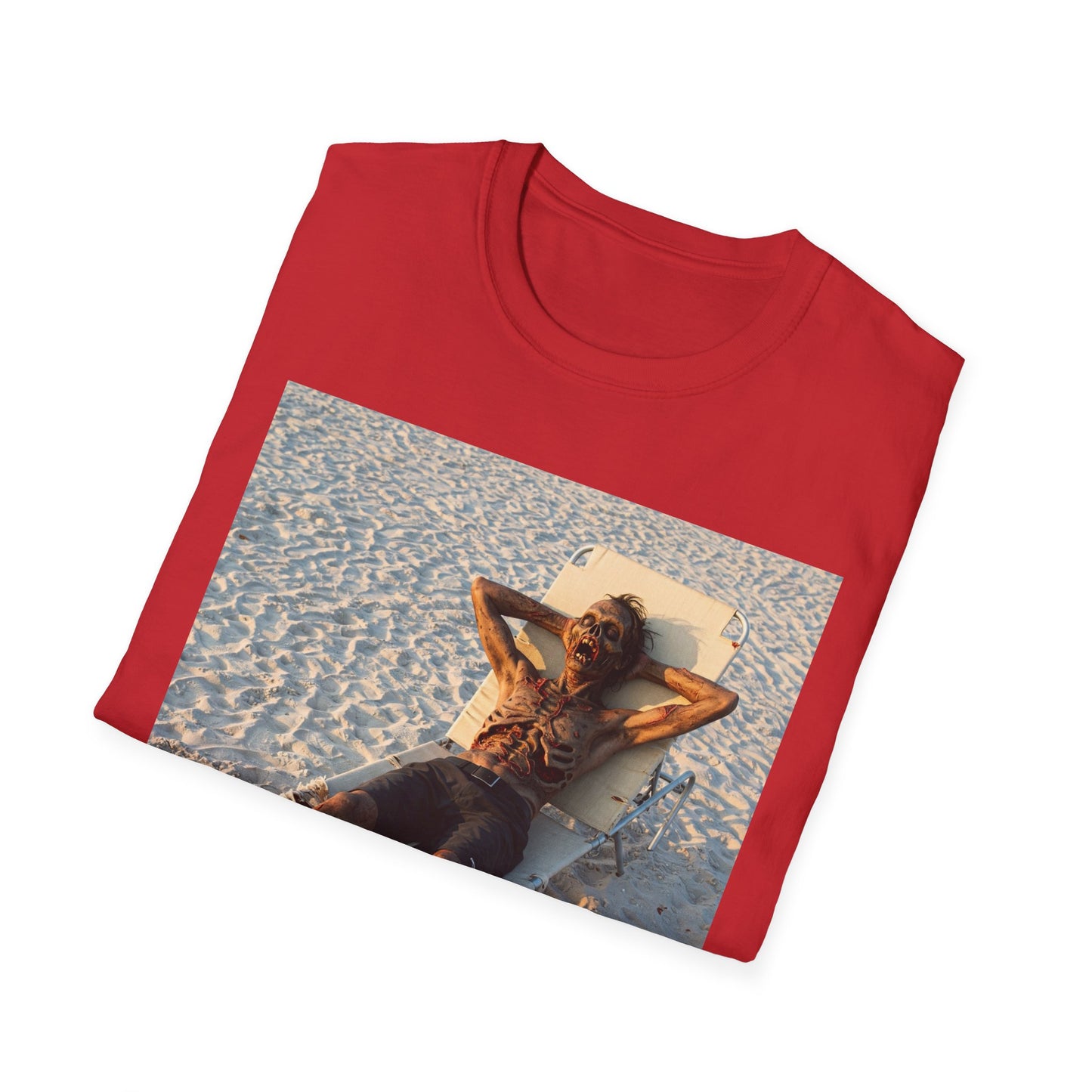 Relaxing Beach Apocalyptic Portrait Tee, bold, decaying zombie graphic