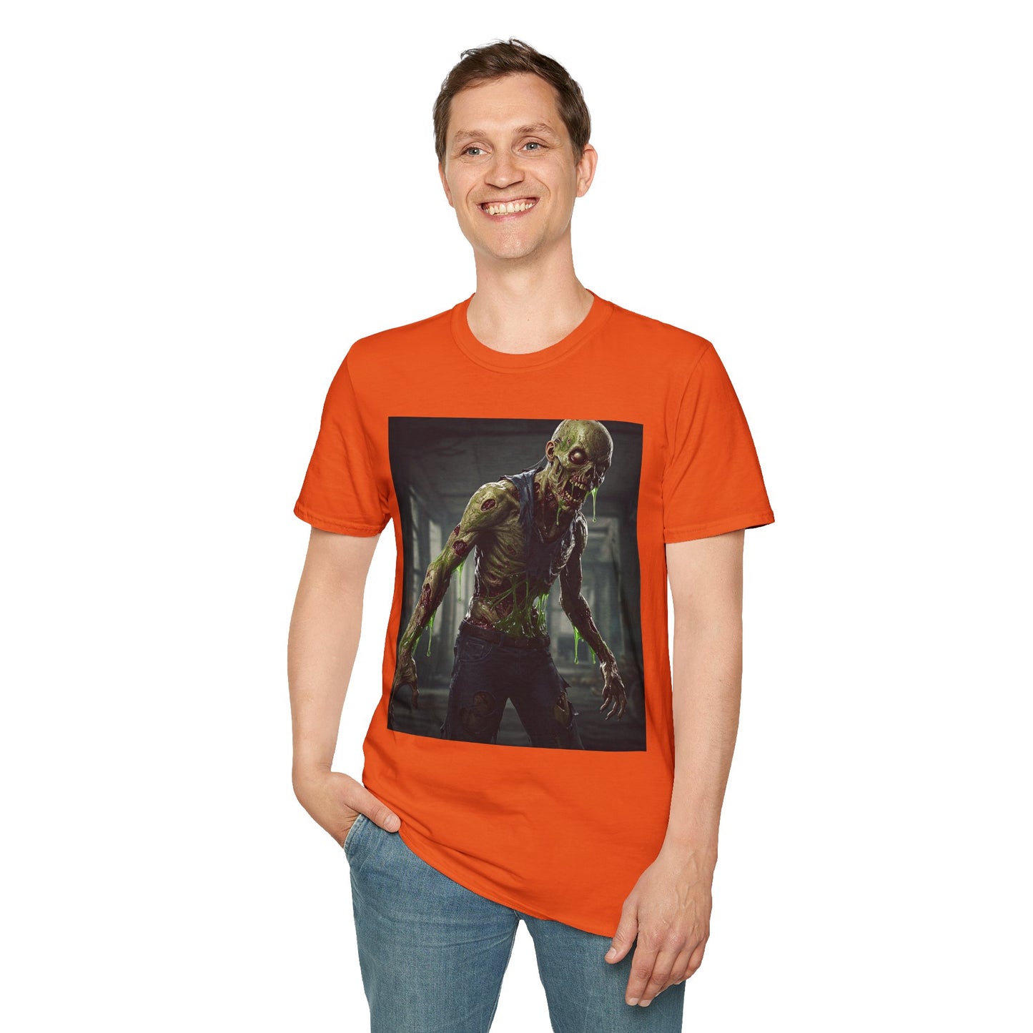 Zombie Graphic Unisex Softstyle T-Shirt - Perfect for Halloween and Horror Fans