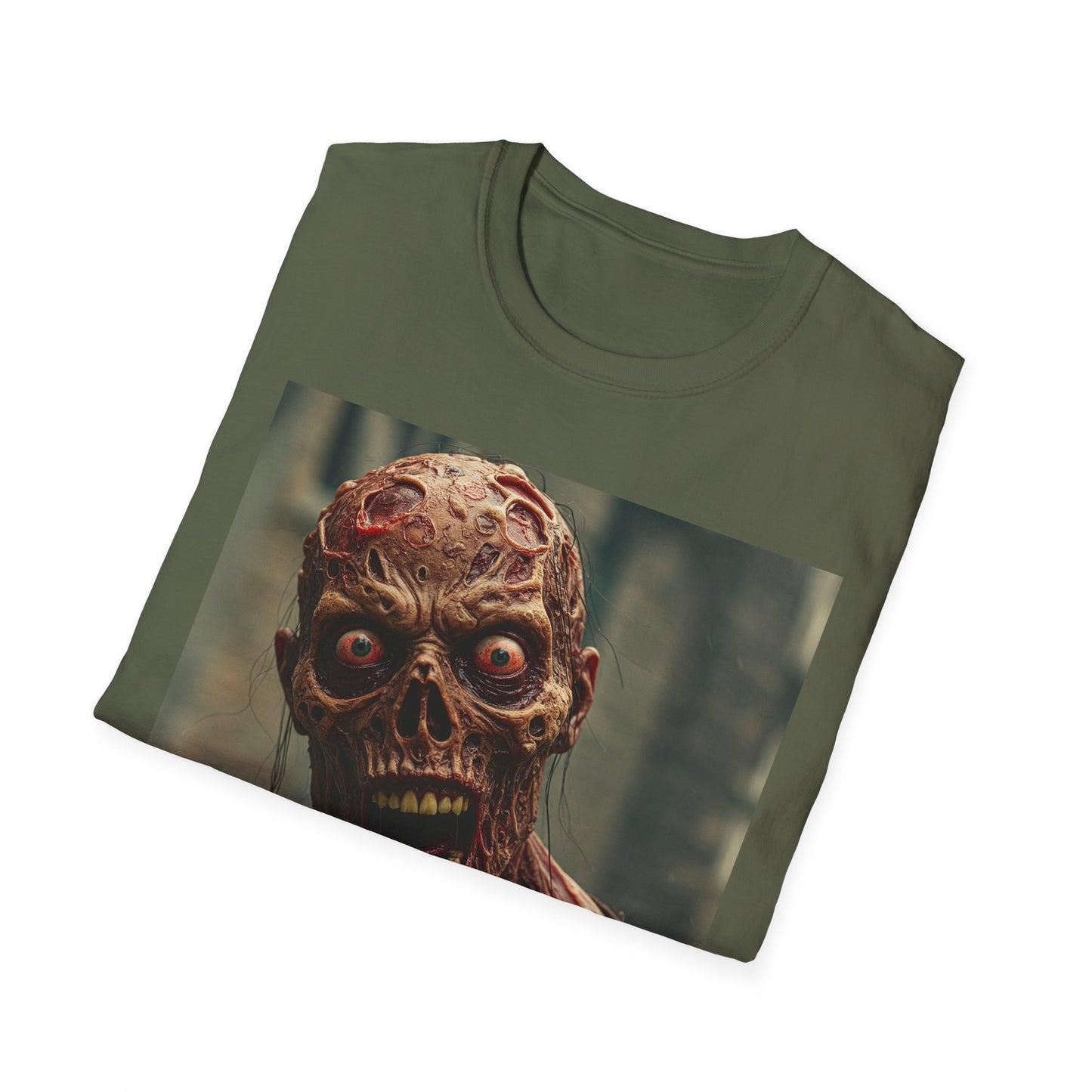 Creepy Zombie Unisex Softstyle T-Shirt for Halloween Horror Fans