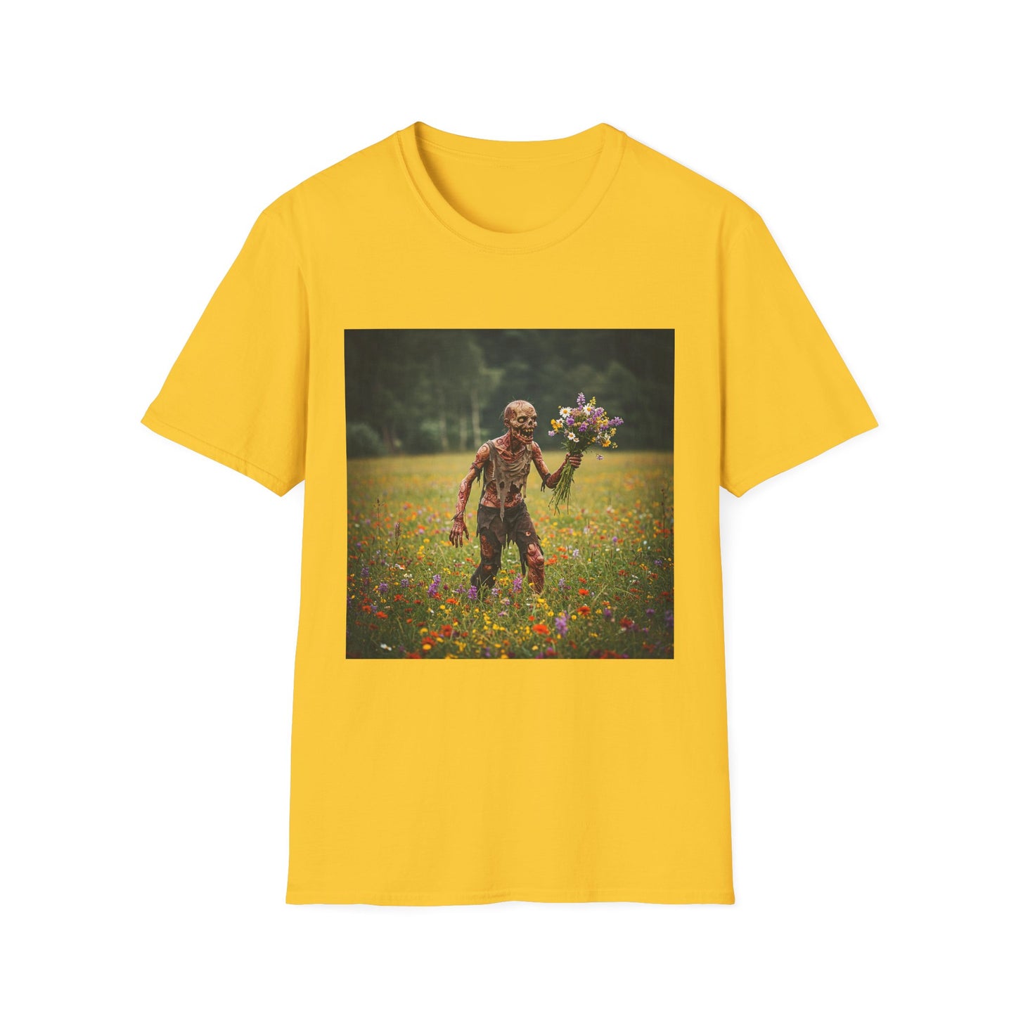 Zombie in Bloom Unisex Softstyle T-Shirt – Perfect for Halloween and Unique Gift Ideas