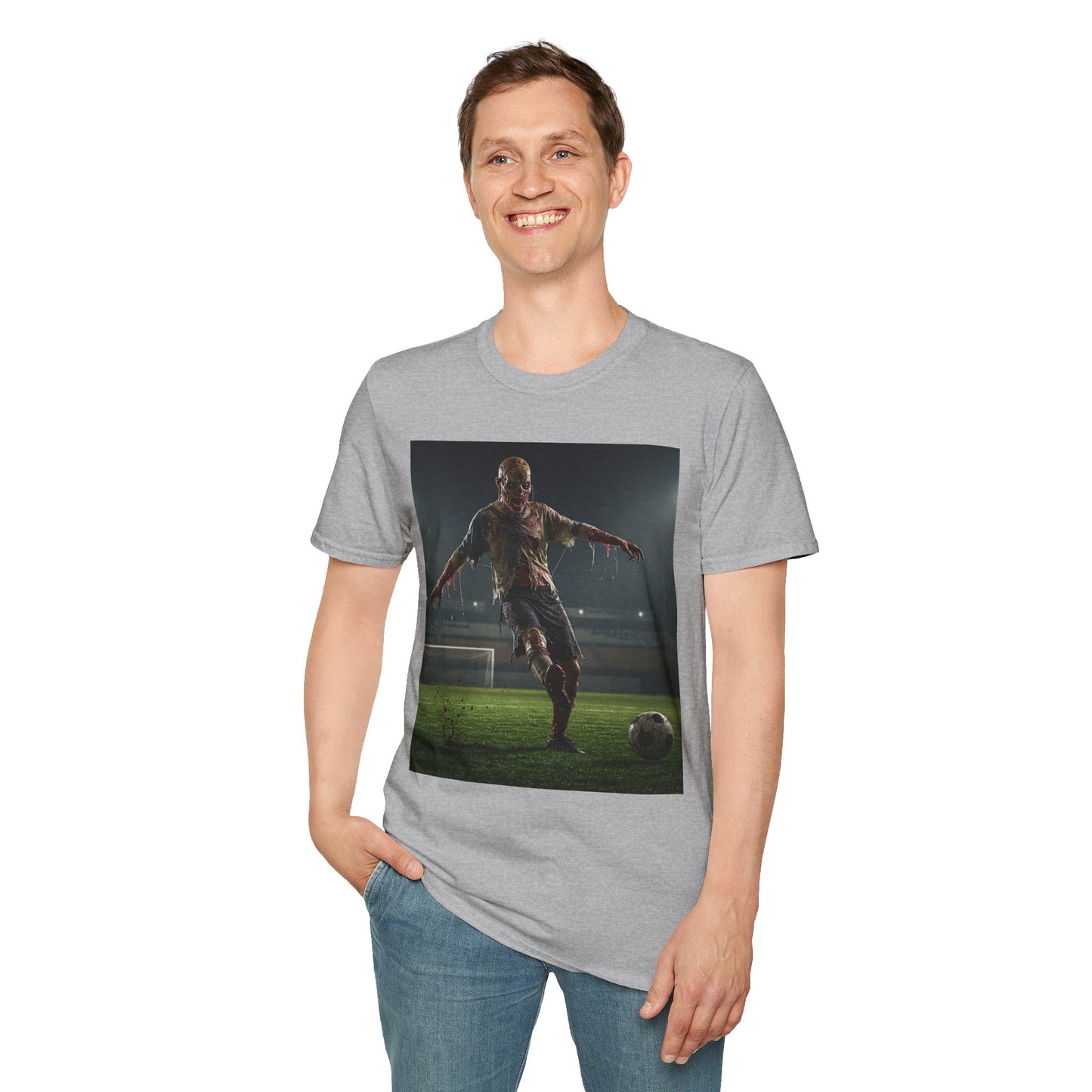 Zombie Soccer Unisex Softstyle T-Shirt - Perfect for Halloween and Sports Lovers