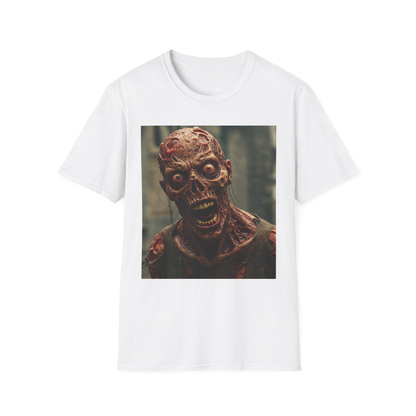 Creepy Zombie Unisex Softstyle T-Shirt for Halloween Horror Fans