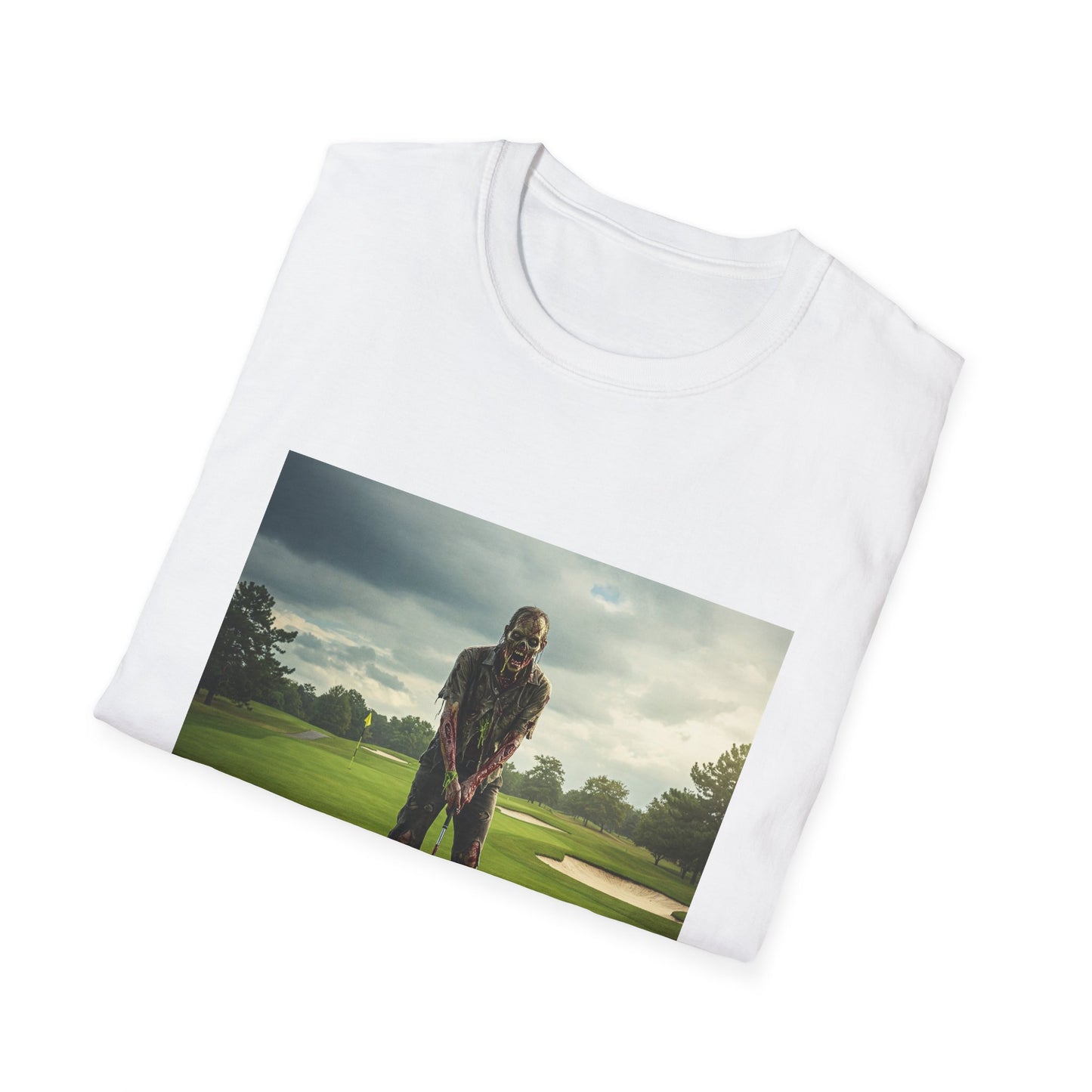 Inspirational Golf Swing Apocalyptic Portrait Tee, bold, decaying zombie graphic