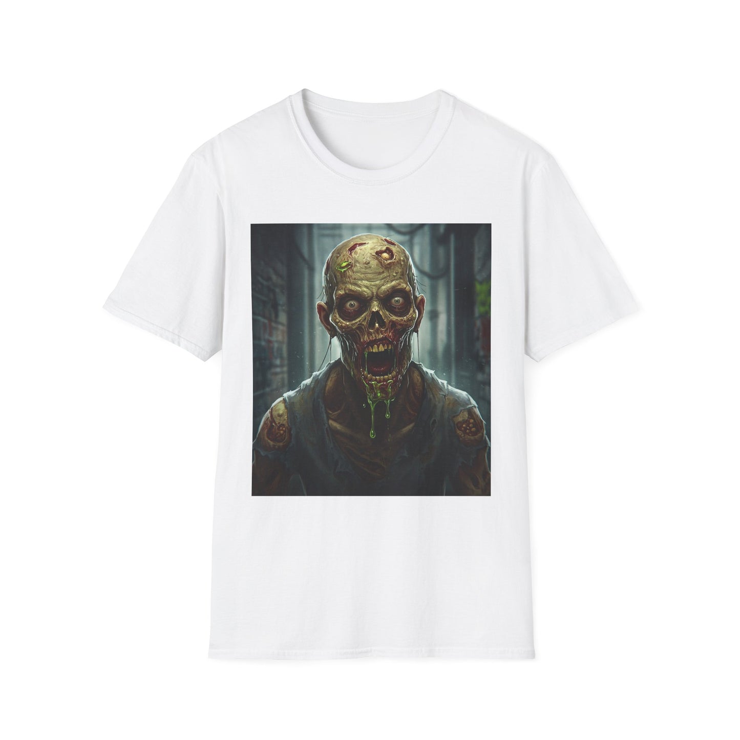 Apocalyptic Portrait Tee, bold, decaying zombie graphic