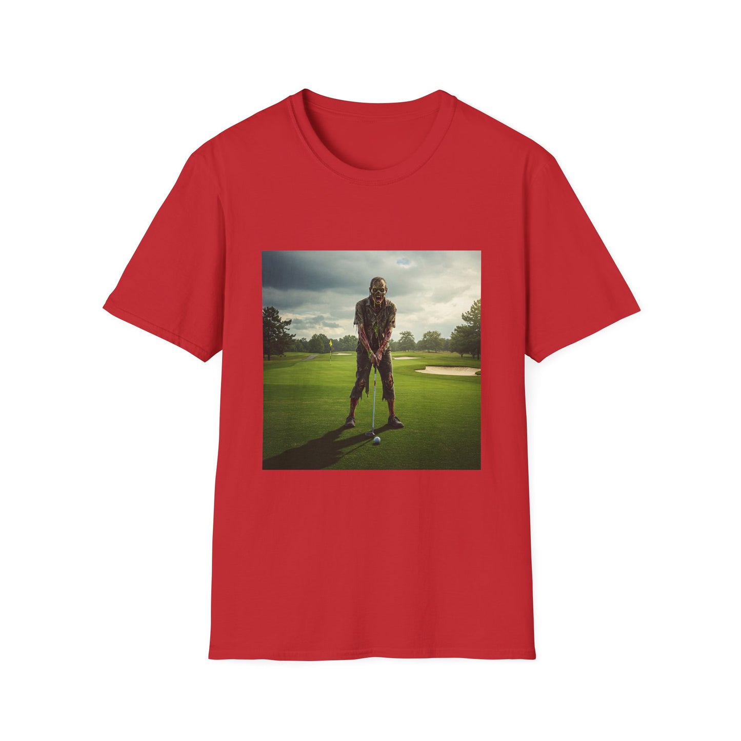 Inspirational Golf Swing Apocalyptic Portrait Tee, bold, decaying zombie graphic