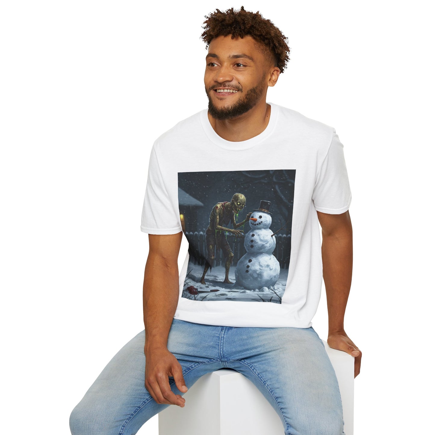 Merry Horror Unisex Softstyle T-Shirt - Creepy Snowman Design