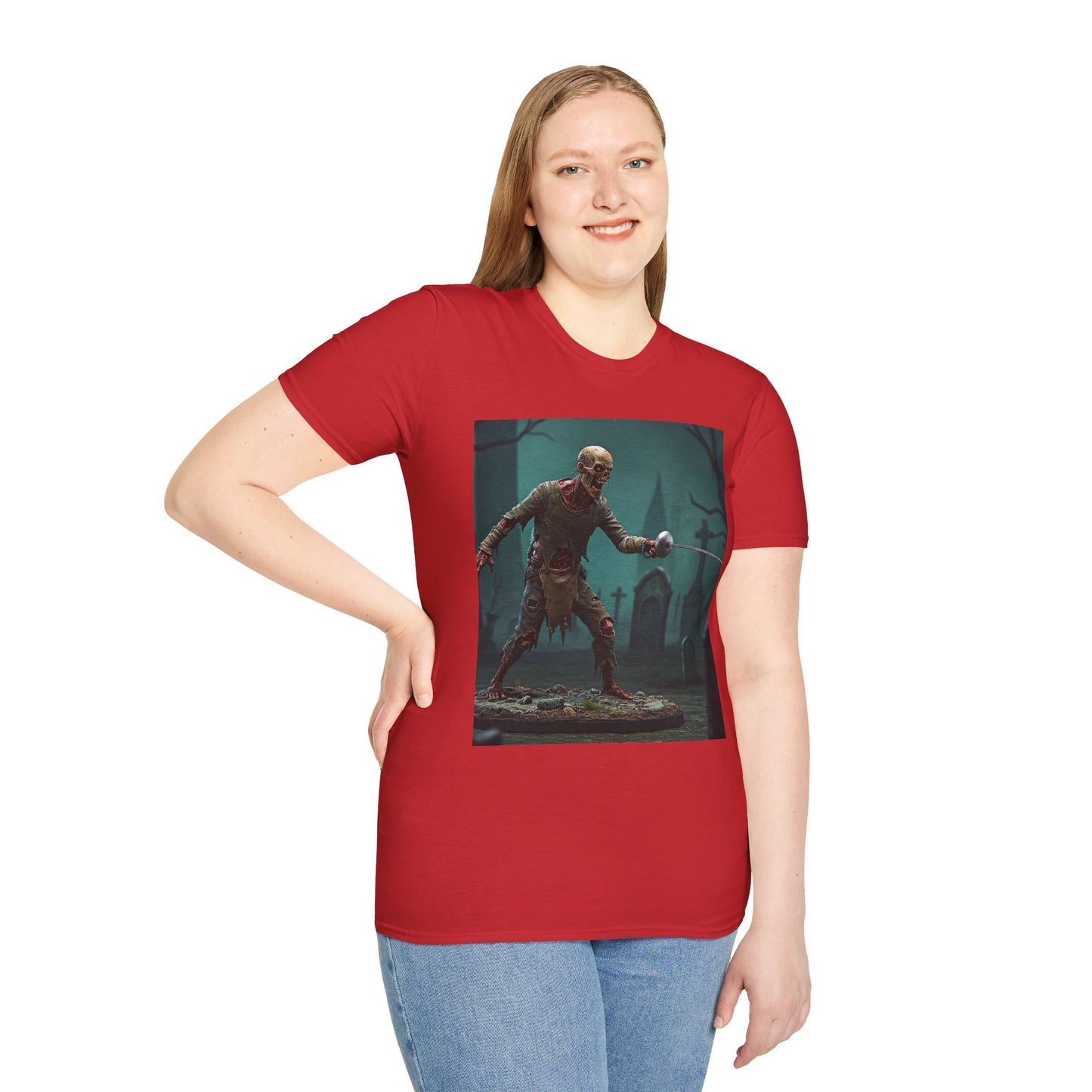 Zombie Swordsman Unisex Softstyle T-Shirt - Perfect for Halloween & Horror Fans