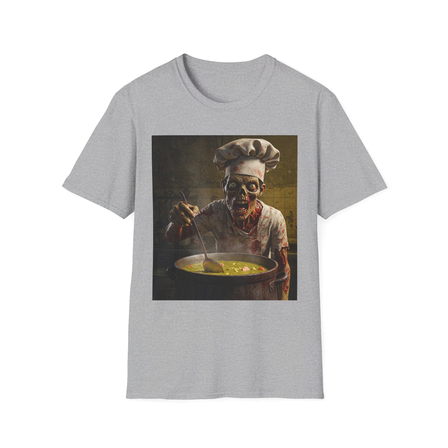 Zombie Chef Apocalyptic Portrait Tee, bold, decaying zombie graphic