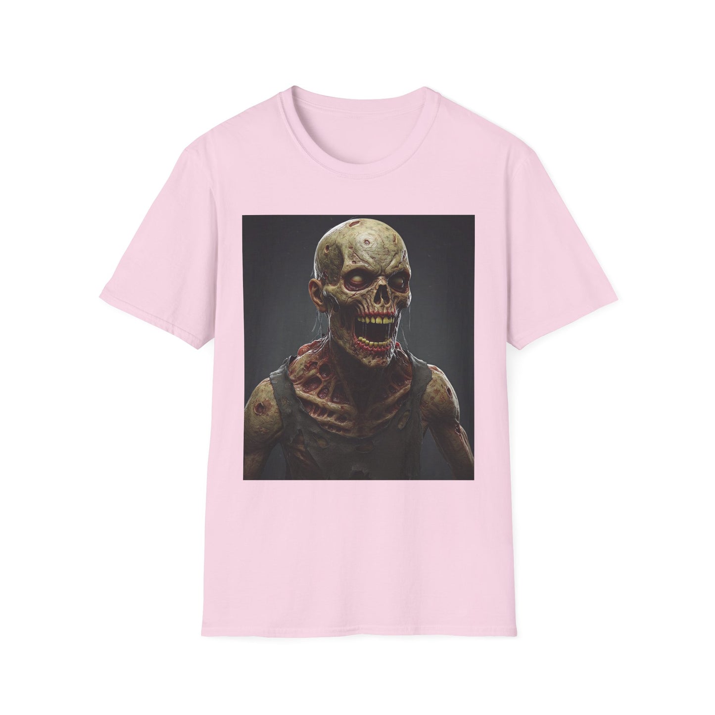 Unisex Softstyle T-Shirt with Creepy Zombie Graphic - Perfect for Halloween and Horror Fans