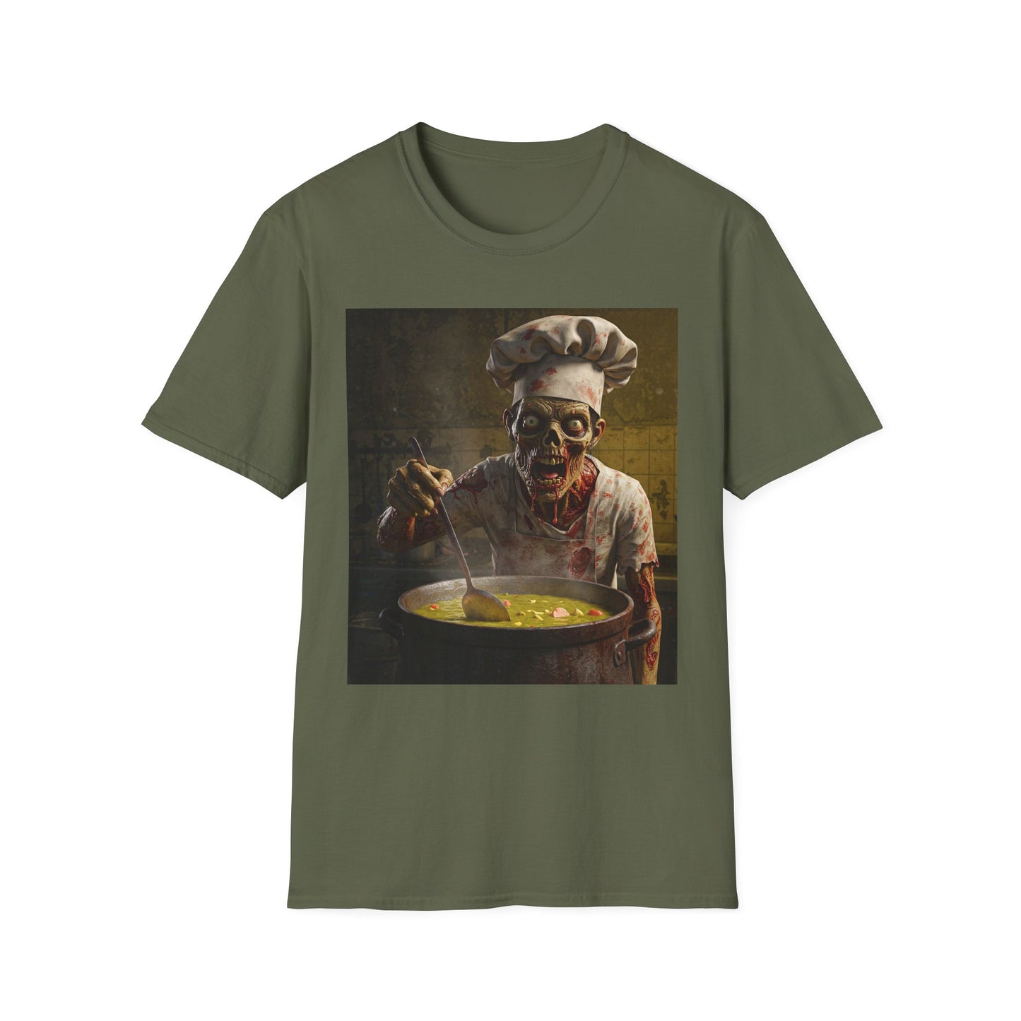 Zombie Chef Apocalyptic Portrait Tee, bold, decaying zombie graphic