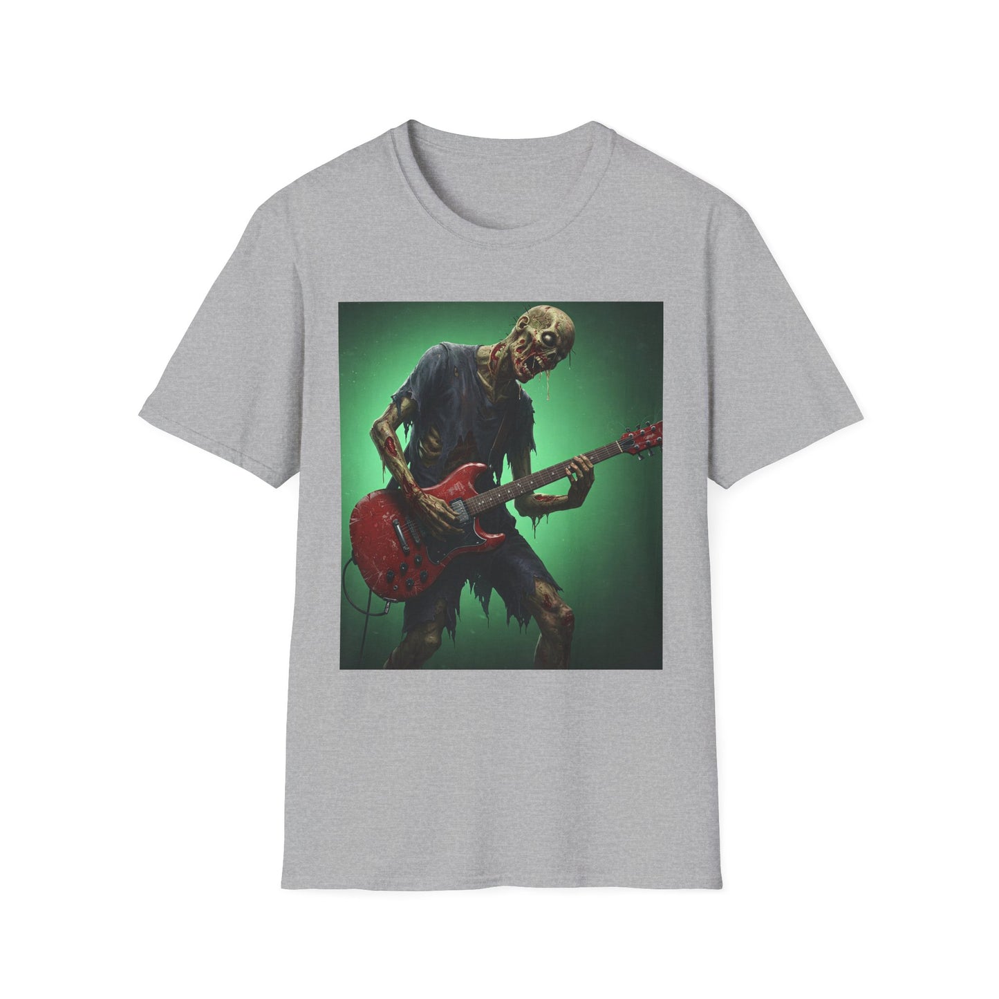 Zombie Rocker Apocalyptic Portrait Tee, bold, decaying zombie graphic