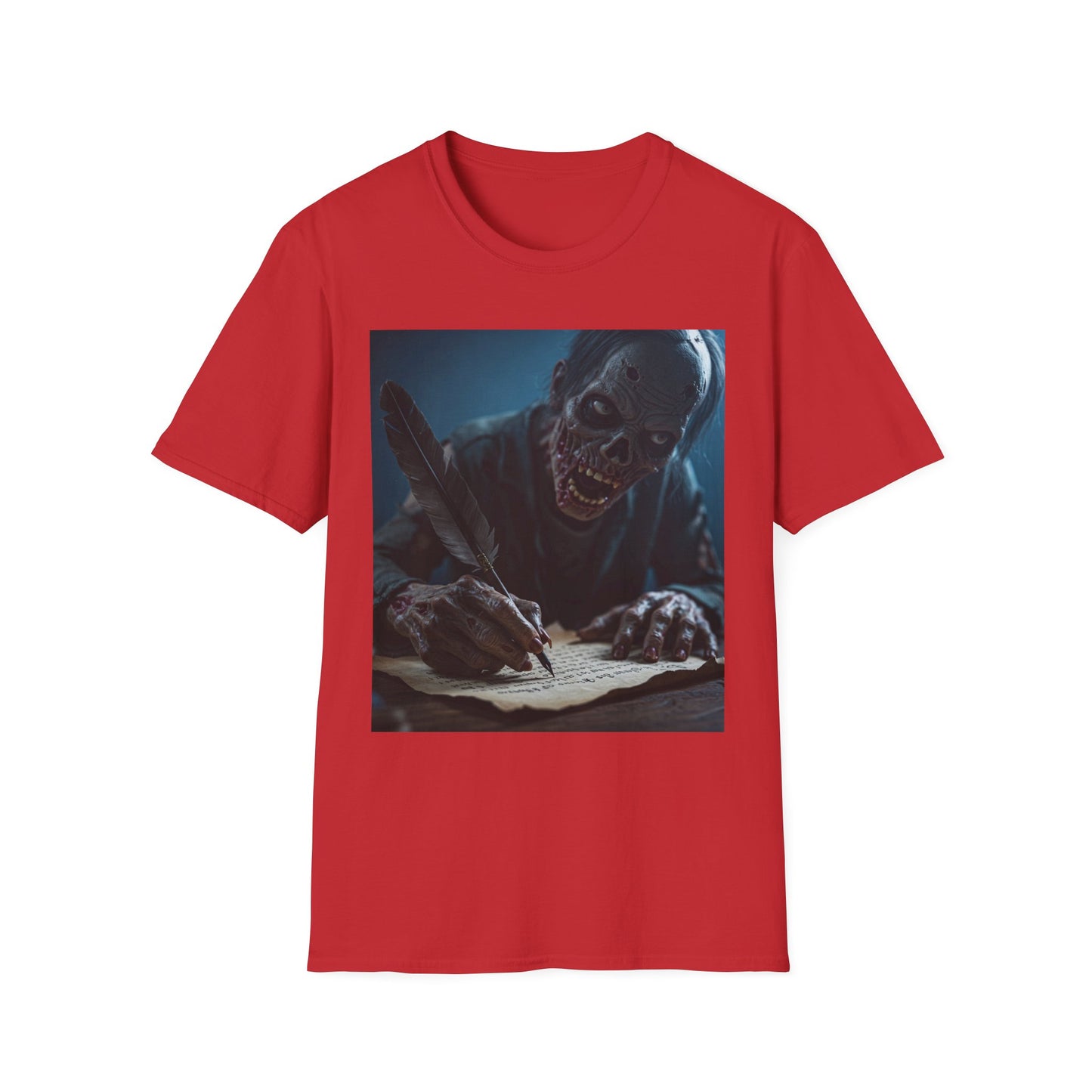 Creepy Zombie Writer Apocalyptic Portrait Tee, bold, decaying zombie graphic