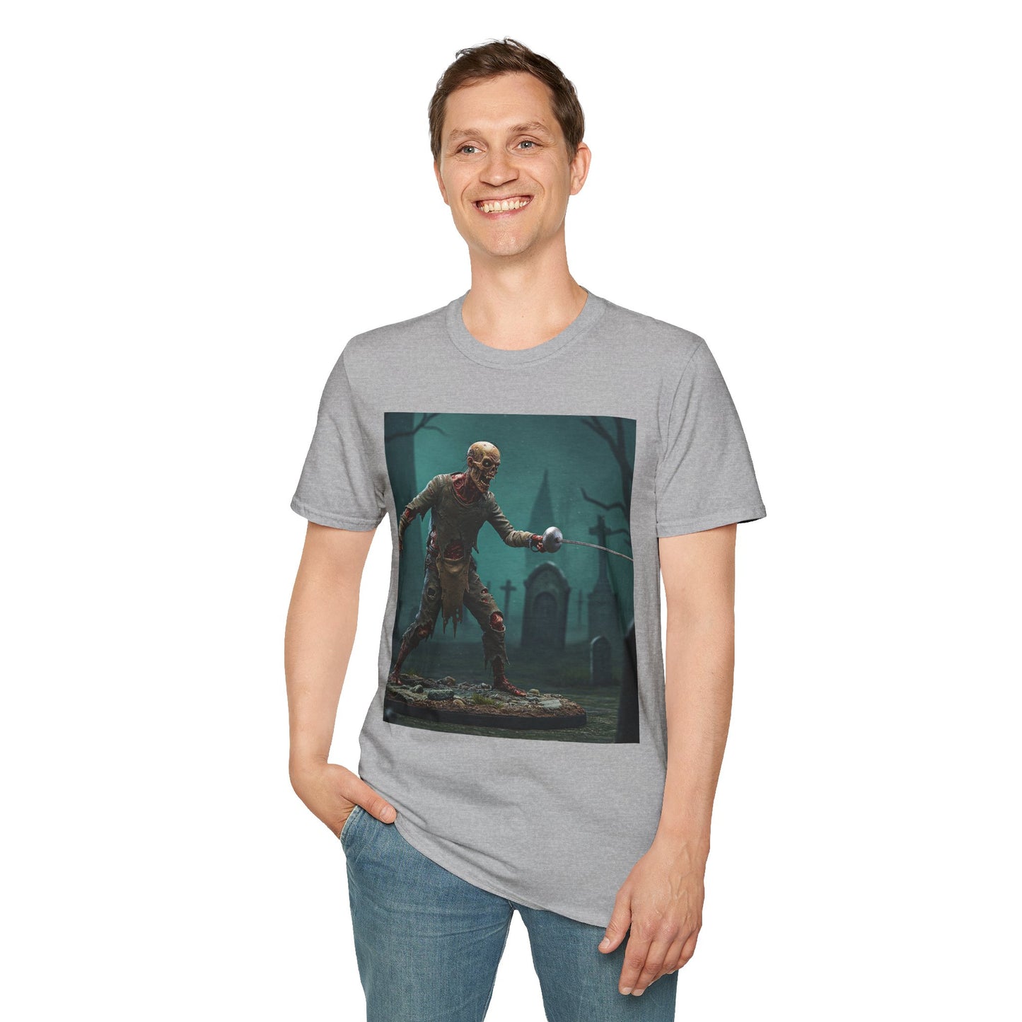 Zombie Swordsman Unisex Softstyle T-Shirt - Perfect for Halloween & Horror Fans