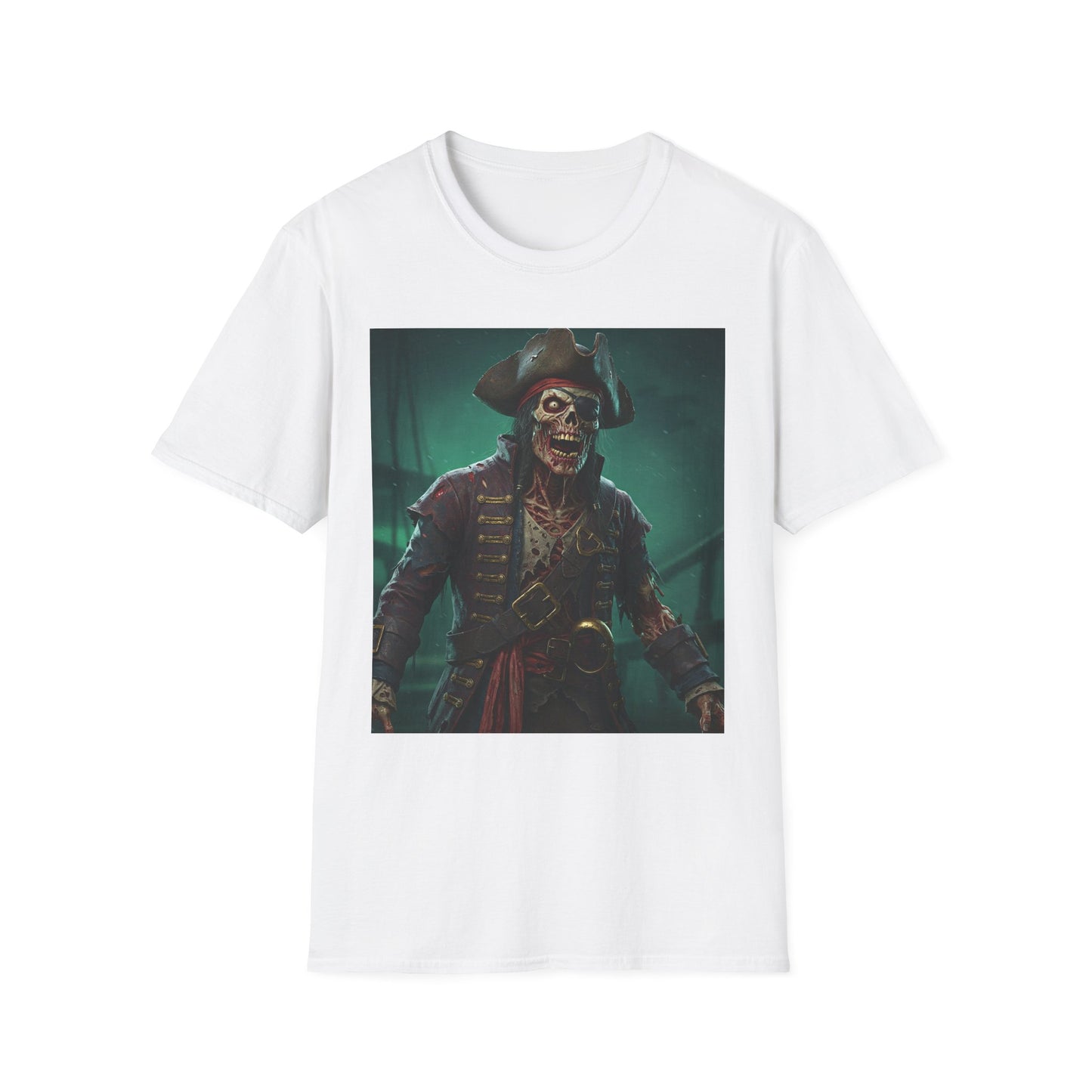 Pirate Skeleton Graphic Unisex Softstyle T-Shirt - Perfect for Halloween and Themed Parties