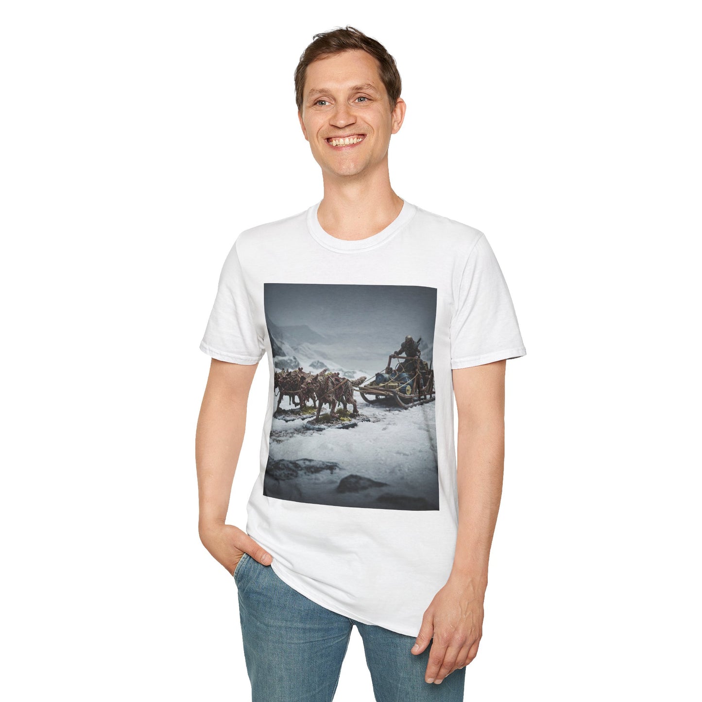 Adventure Awaits Unisex Softstyle T-Shirt - Mountain Trekking Design