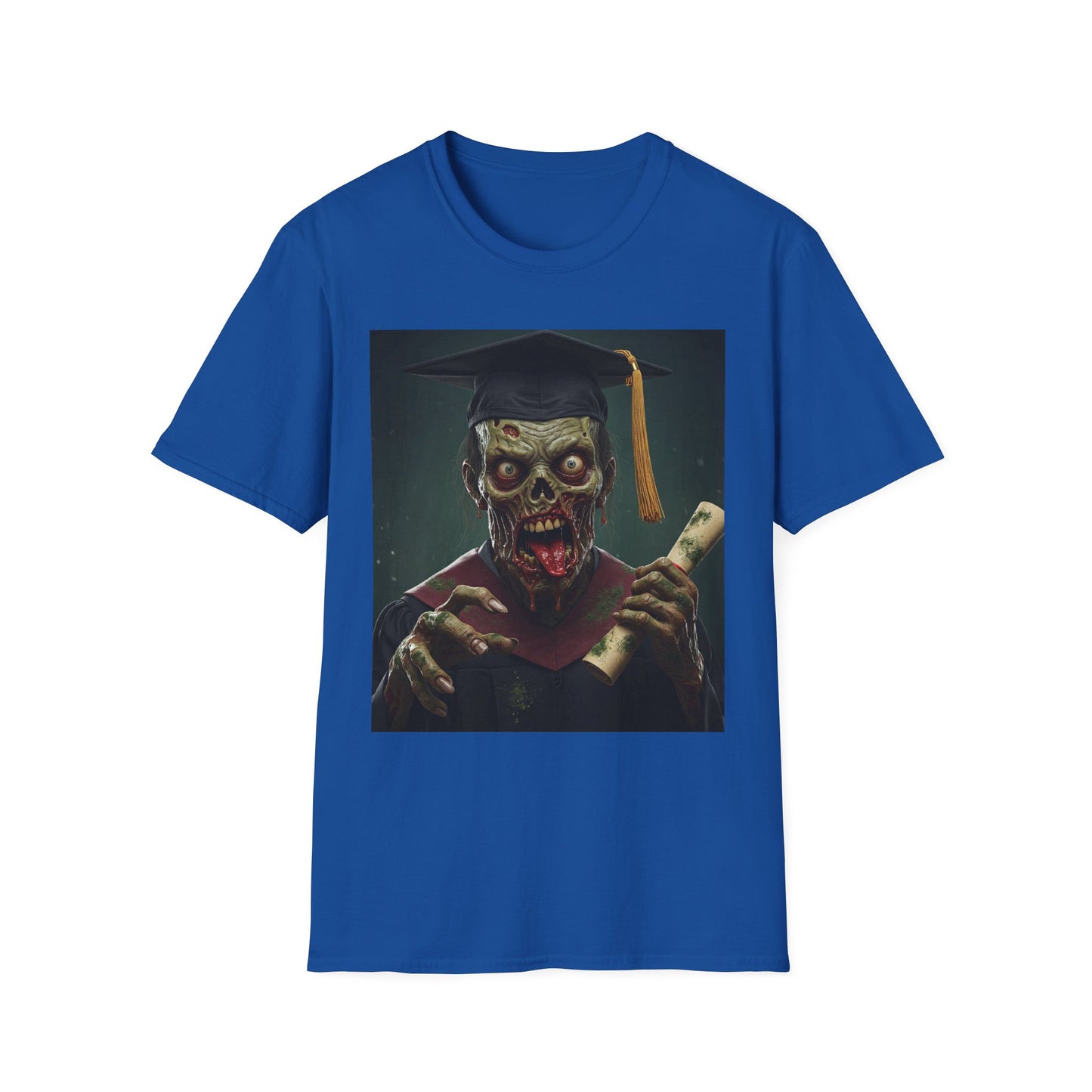 Zombie Graduate Unisex Softstyle T-Shirt - Perfect for Halloween & Graduation