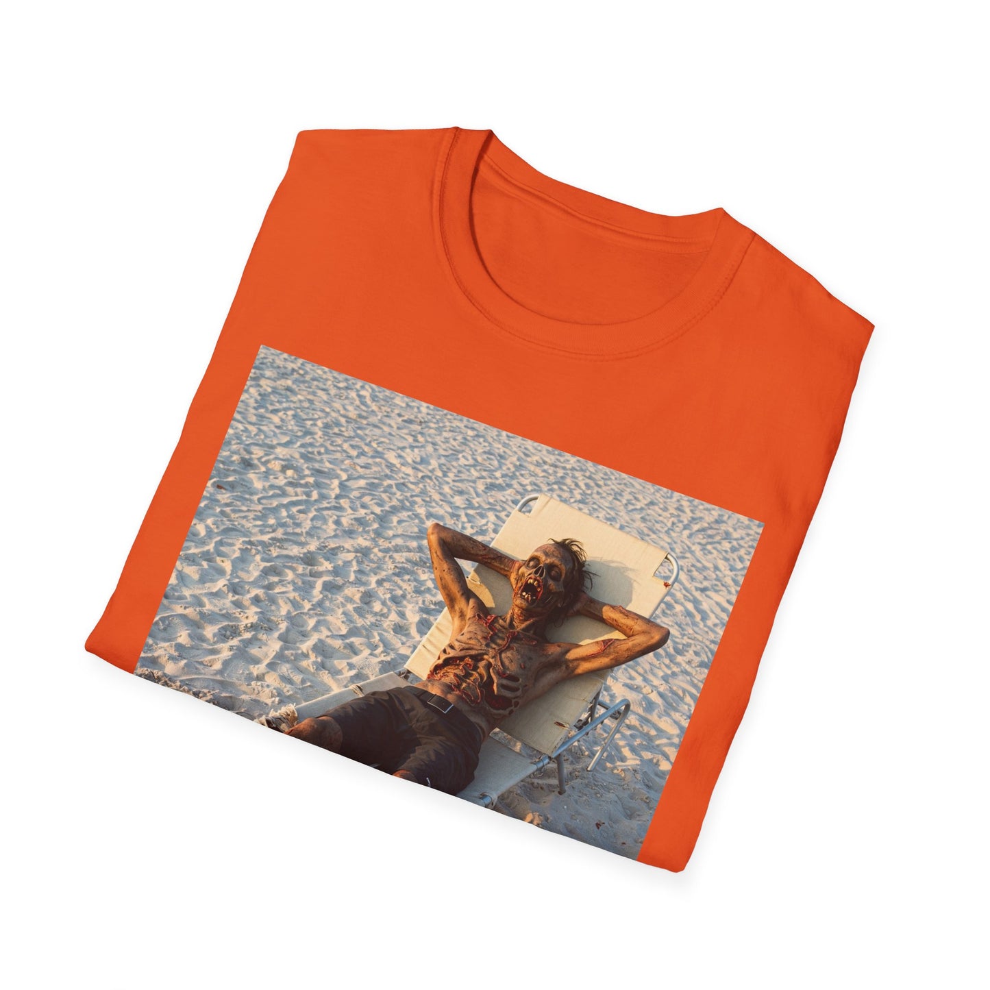 Relaxing Beach Apocalyptic Portrait Tee, bold, decaying zombie graphic