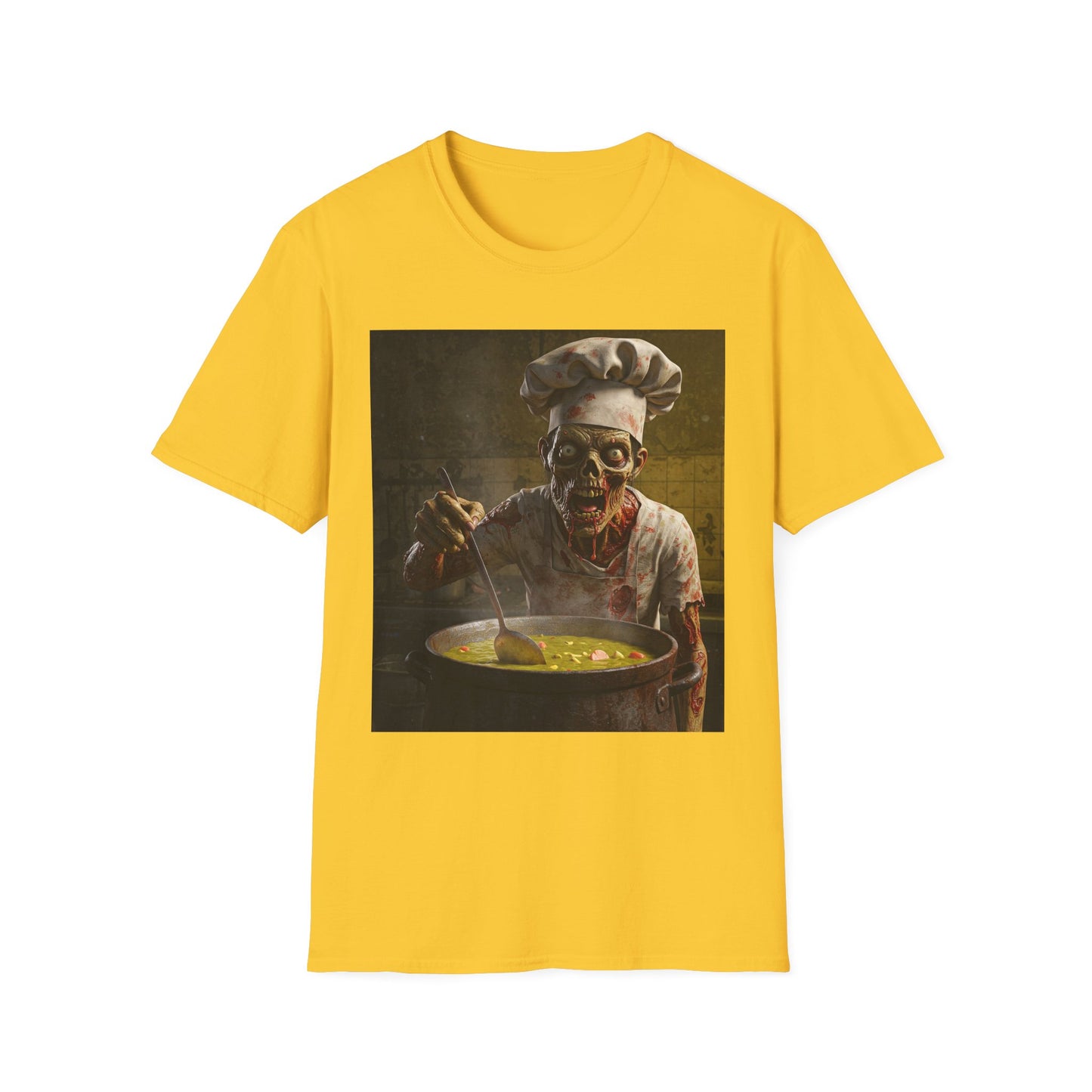 Zombie Chef Apocalyptic Portrait Tee, bold, decaying zombie graphic