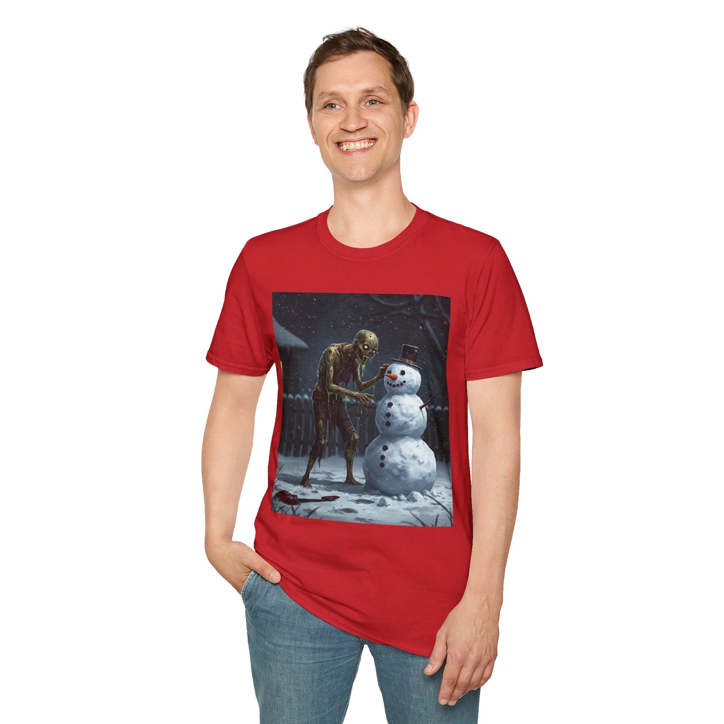 Merry Horror Unisex Softstyle T-Shirt - Creepy Snowman Design