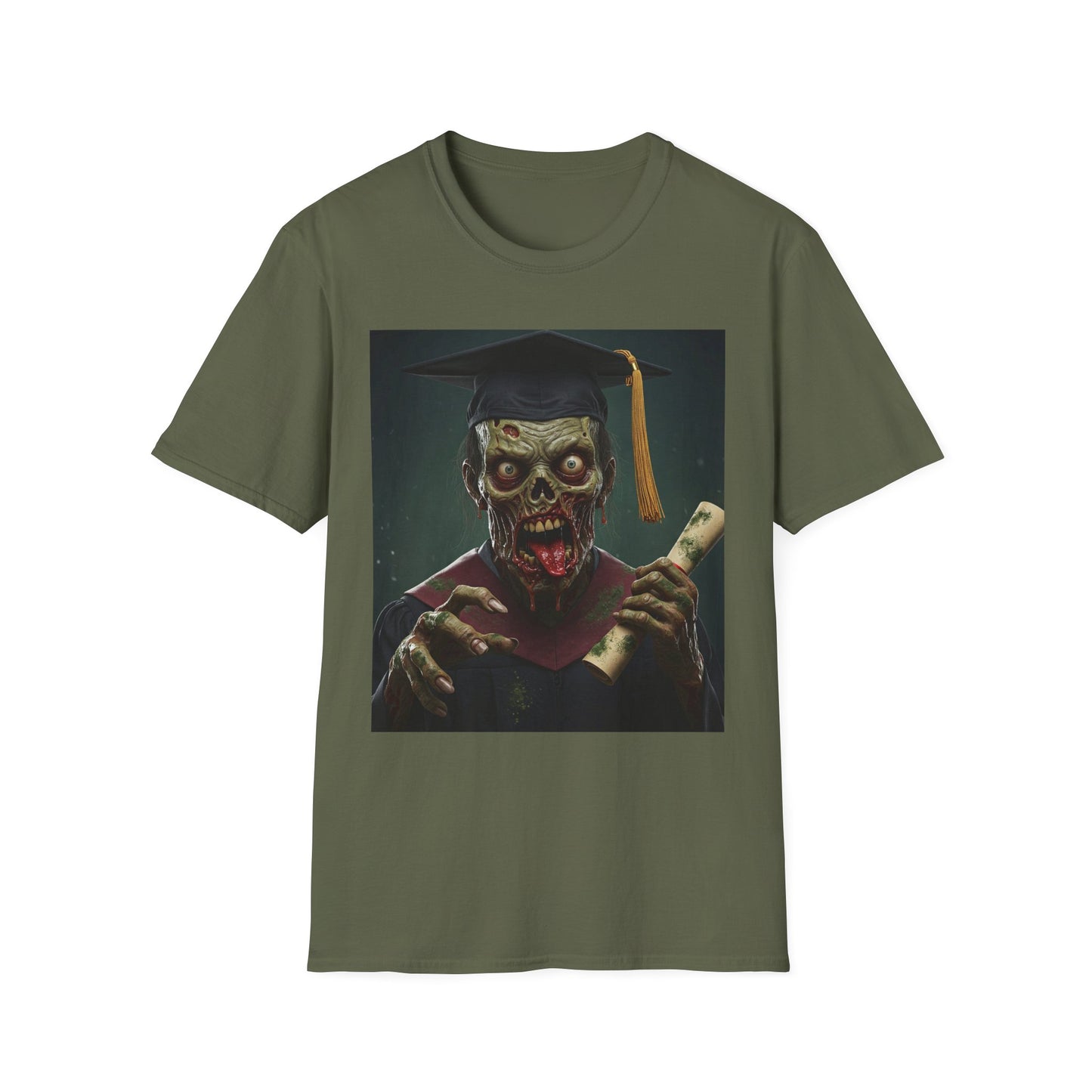 Zombie Graduate Unisex Softstyle T-Shirt - Perfect for Halloween & Graduation