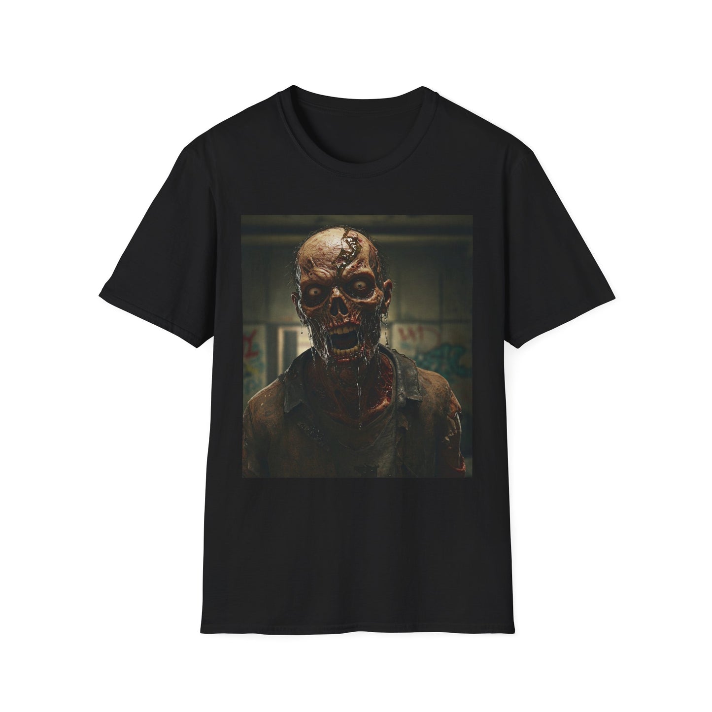 Apocalyptic Portrait Tee, bold, decaying zombie graphic