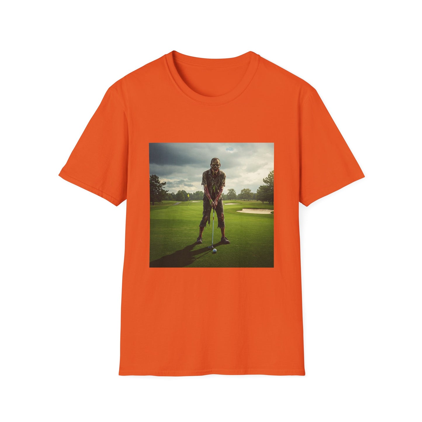 Inspirational Golf Swing Apocalyptic Portrait Tee, bold, decaying zombie graphic