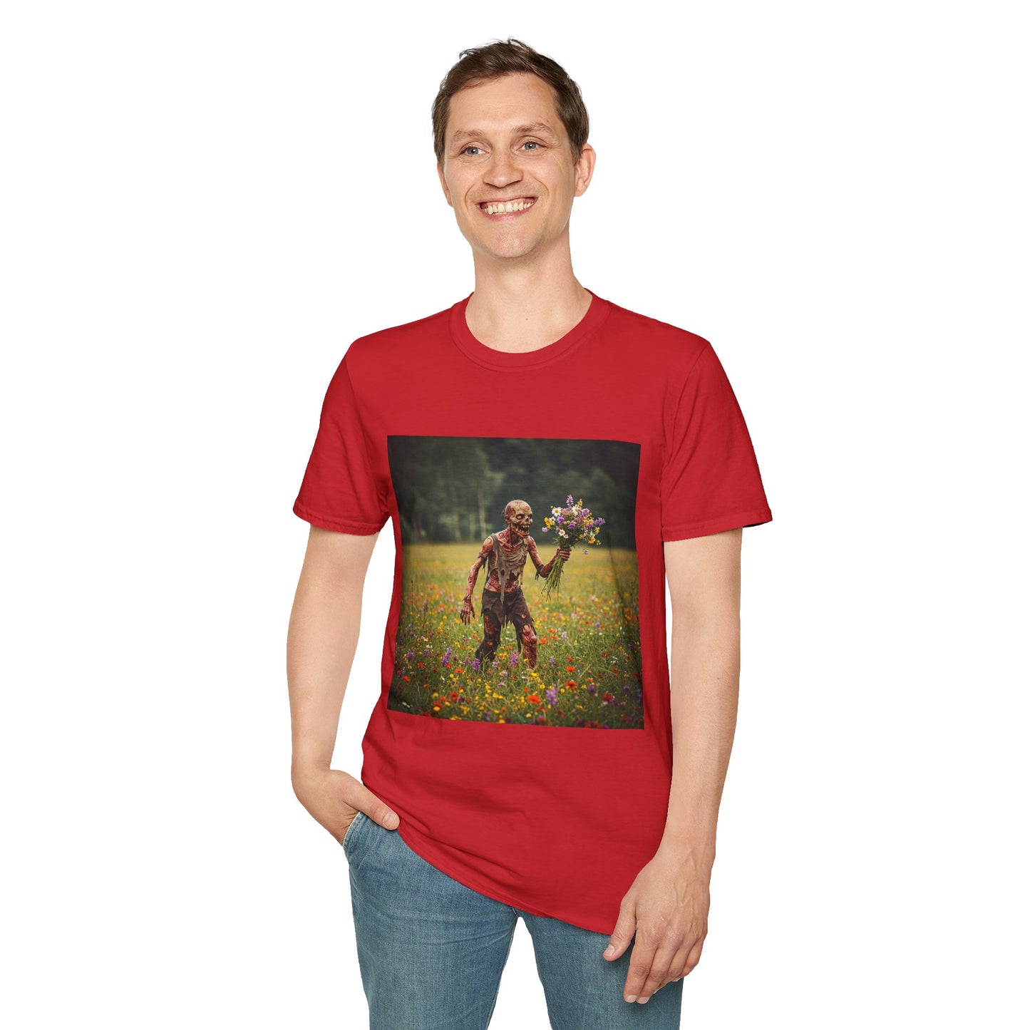 Zombie in Bloom Unisex Softstyle T-Shirt – Perfect for Halloween and Unique Gift Ideas