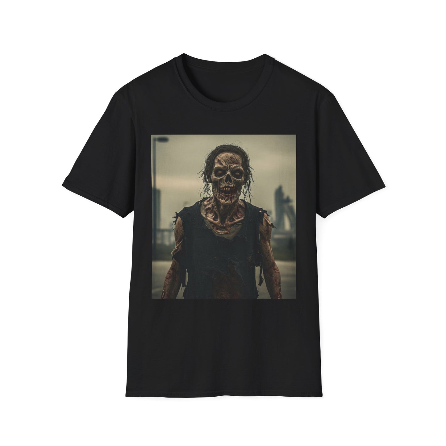 Apocalyptic Portrait Tee, bold, decaying zombie graphic