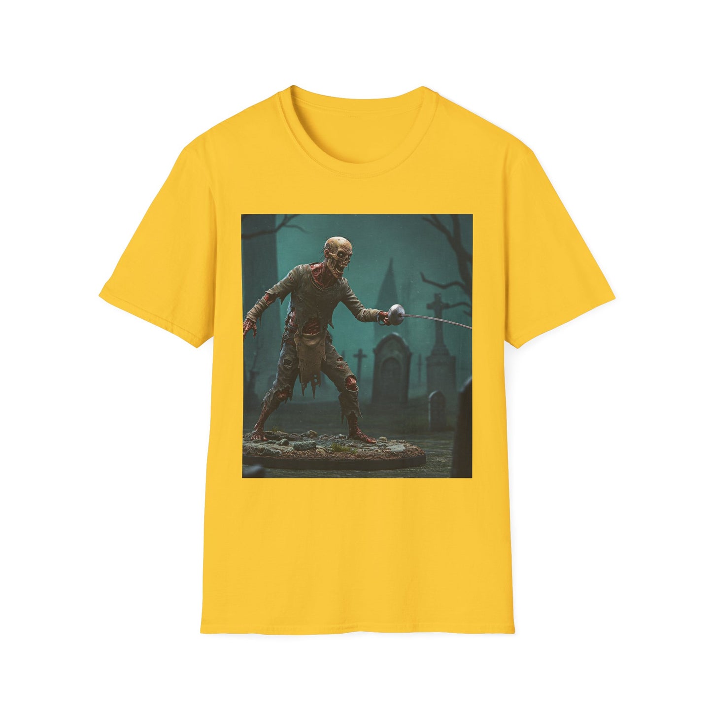 Zombie Swordsman Unisex Softstyle T-Shirt - Perfect for Halloween & Horror Fans