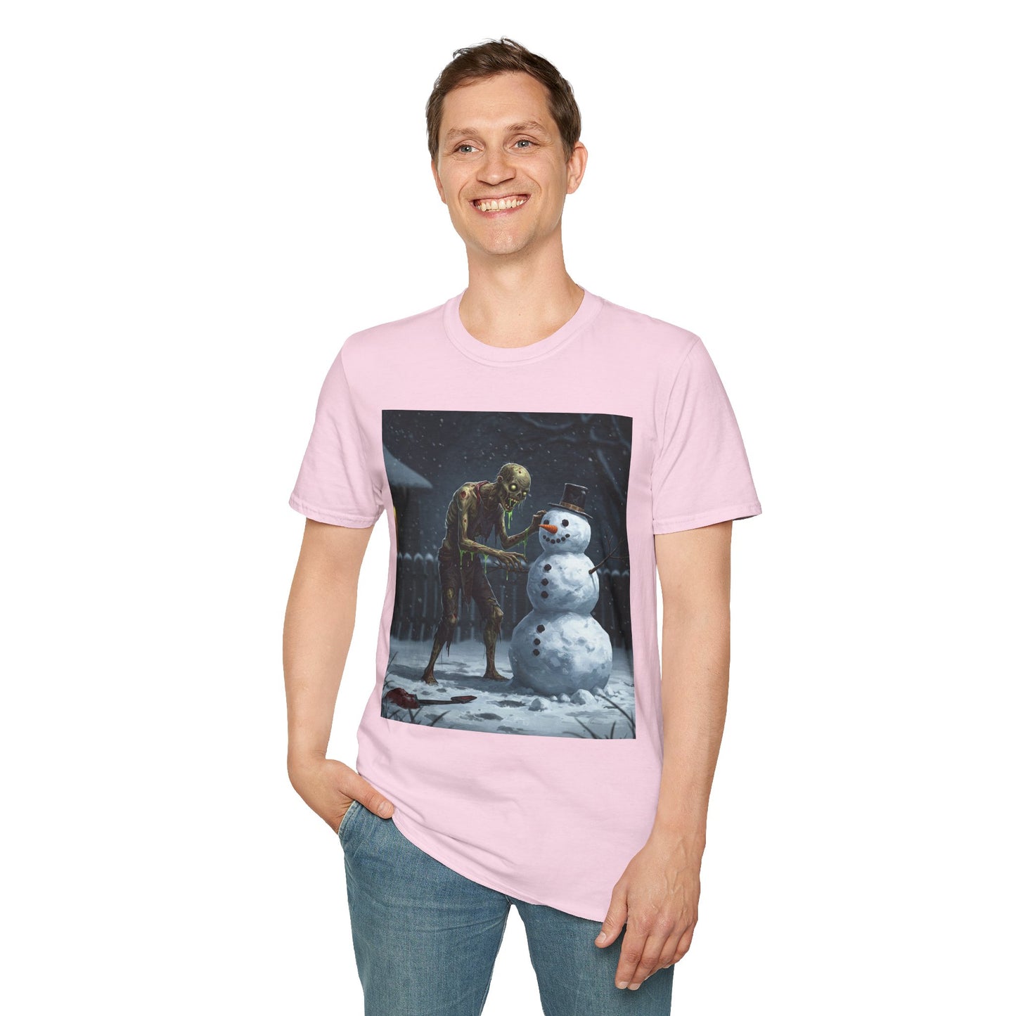 Merry Horror Unisex Softstyle T-Shirt - Creepy Snowman Design