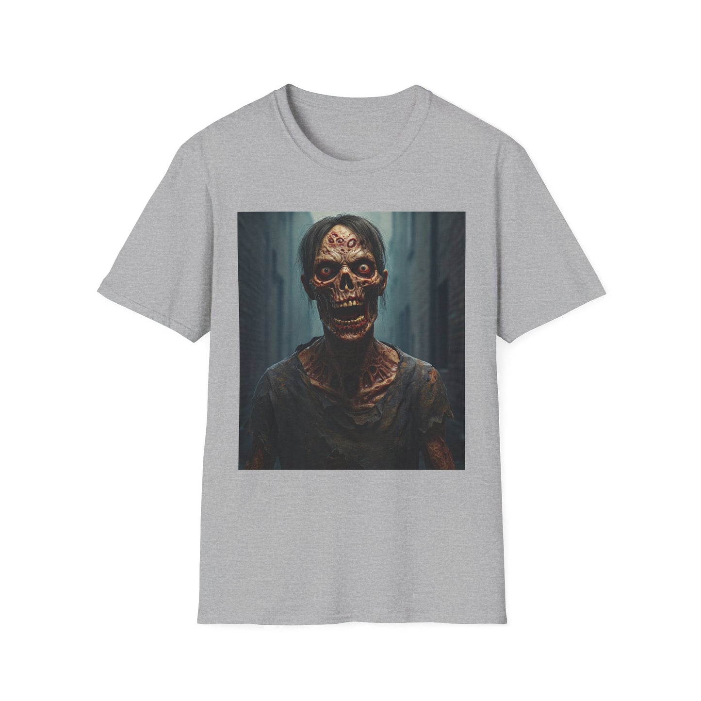 Apocalyptic Portrait Tee, bold, decaying zombie graphic