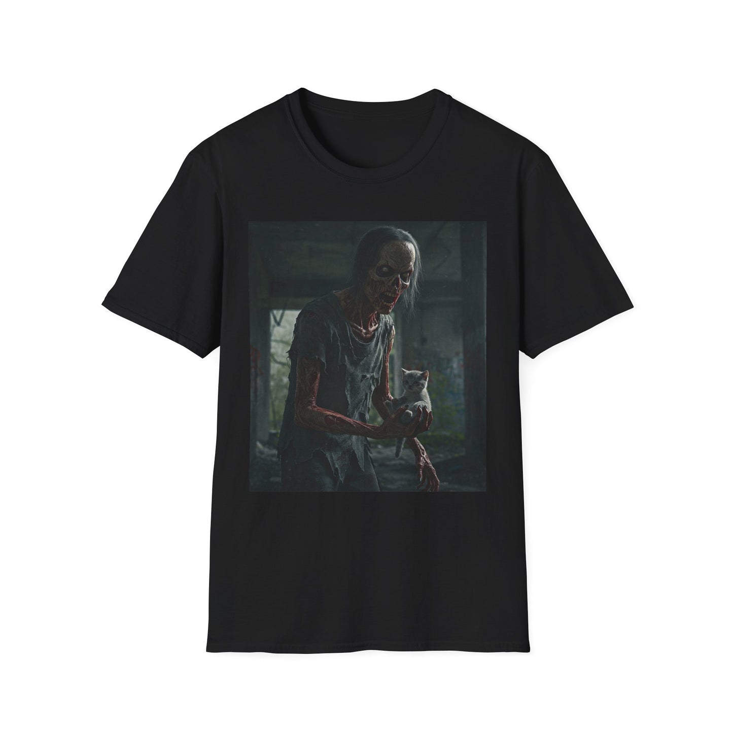 Creepy Cat Zombie Apocalyptic Portrait Tee, bold, decaying zombie graphic