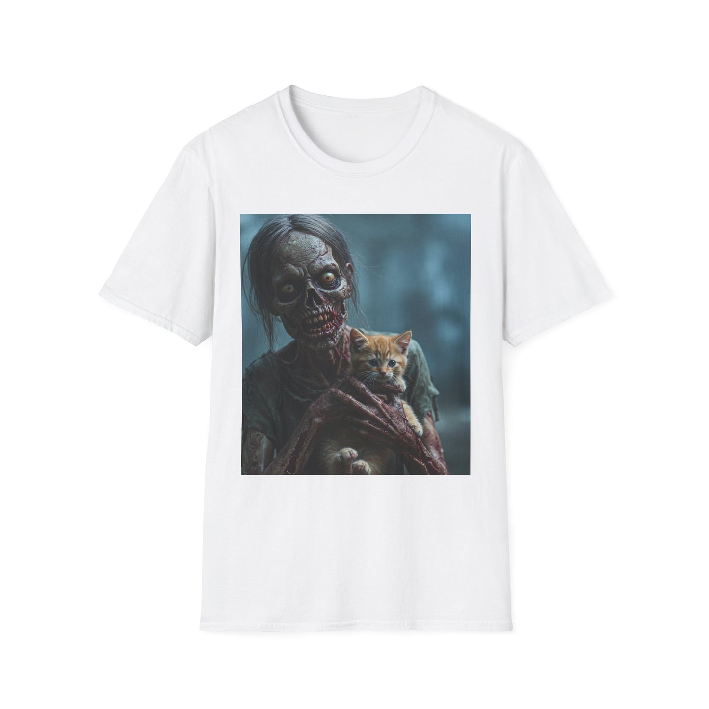 Zombie Cat Lover Apocalyptic Portrait Tee, bold, decaying zombie graphic