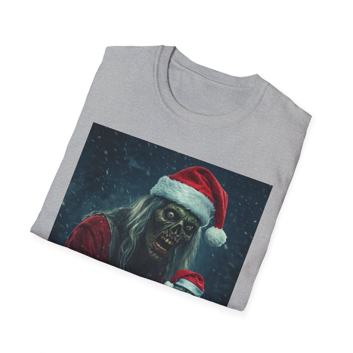 Festive Zombie Santa Apocalyptic Portrait Tee, bold, decaying zombie graphic