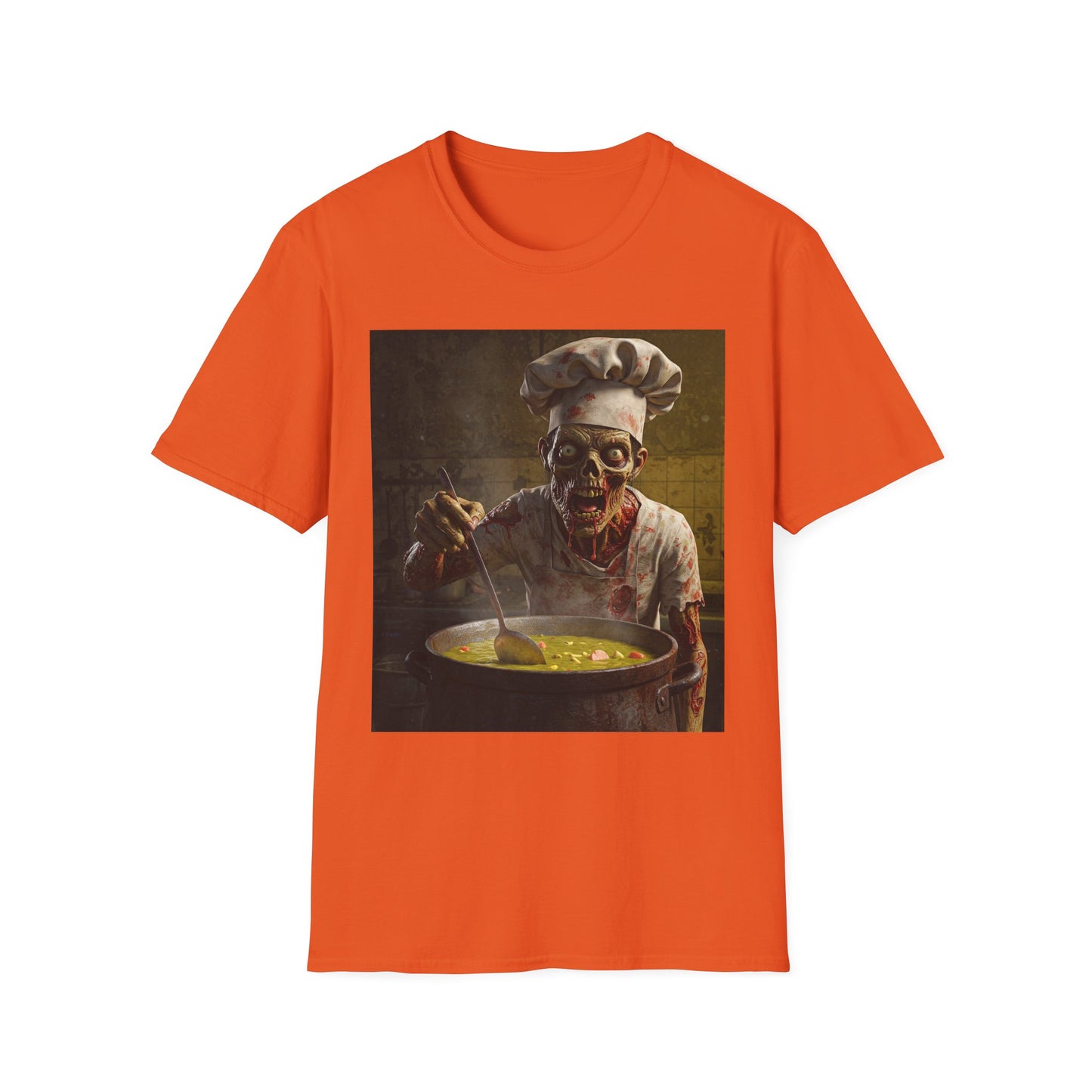 Zombie Chef Apocalyptic Portrait Tee, bold, decaying zombie graphic