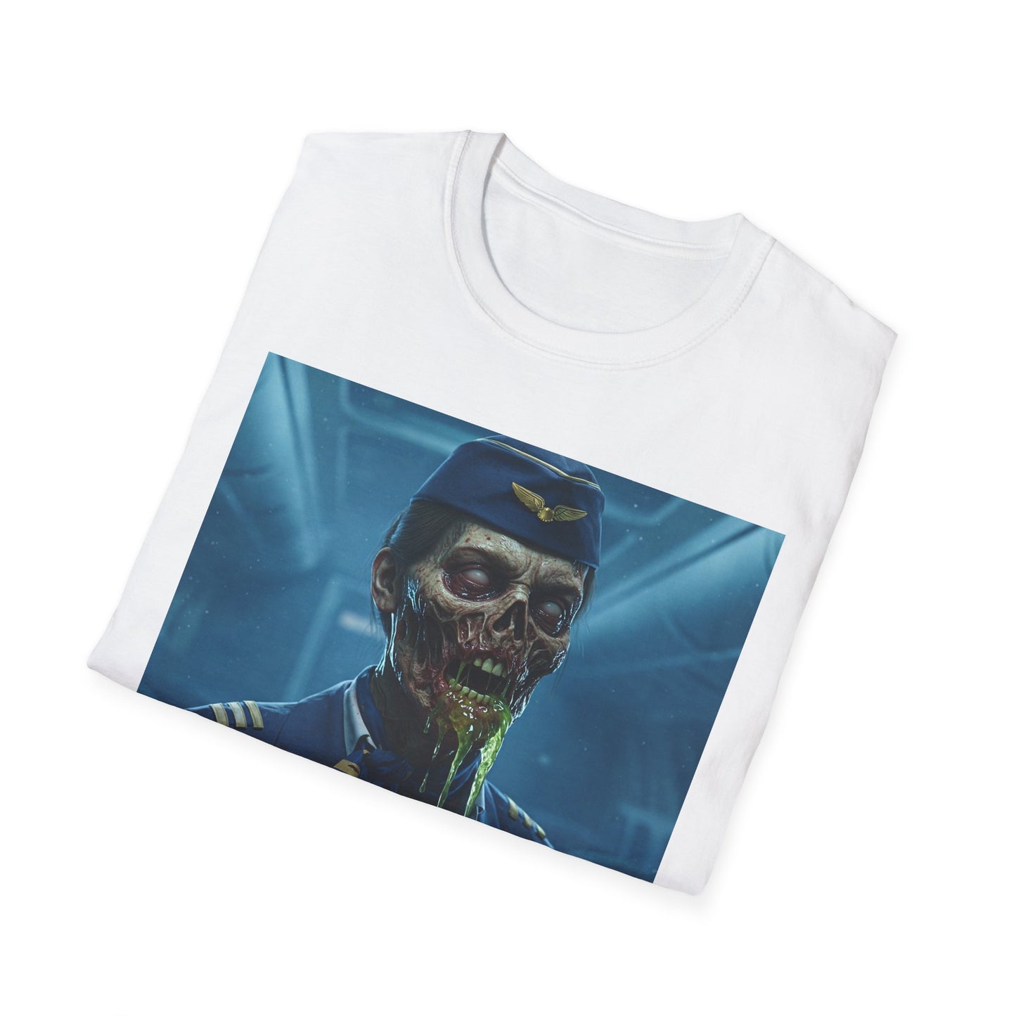 Zombie Pilot Apocalyptic Portrait Tee, bold, decaying zombie graphic