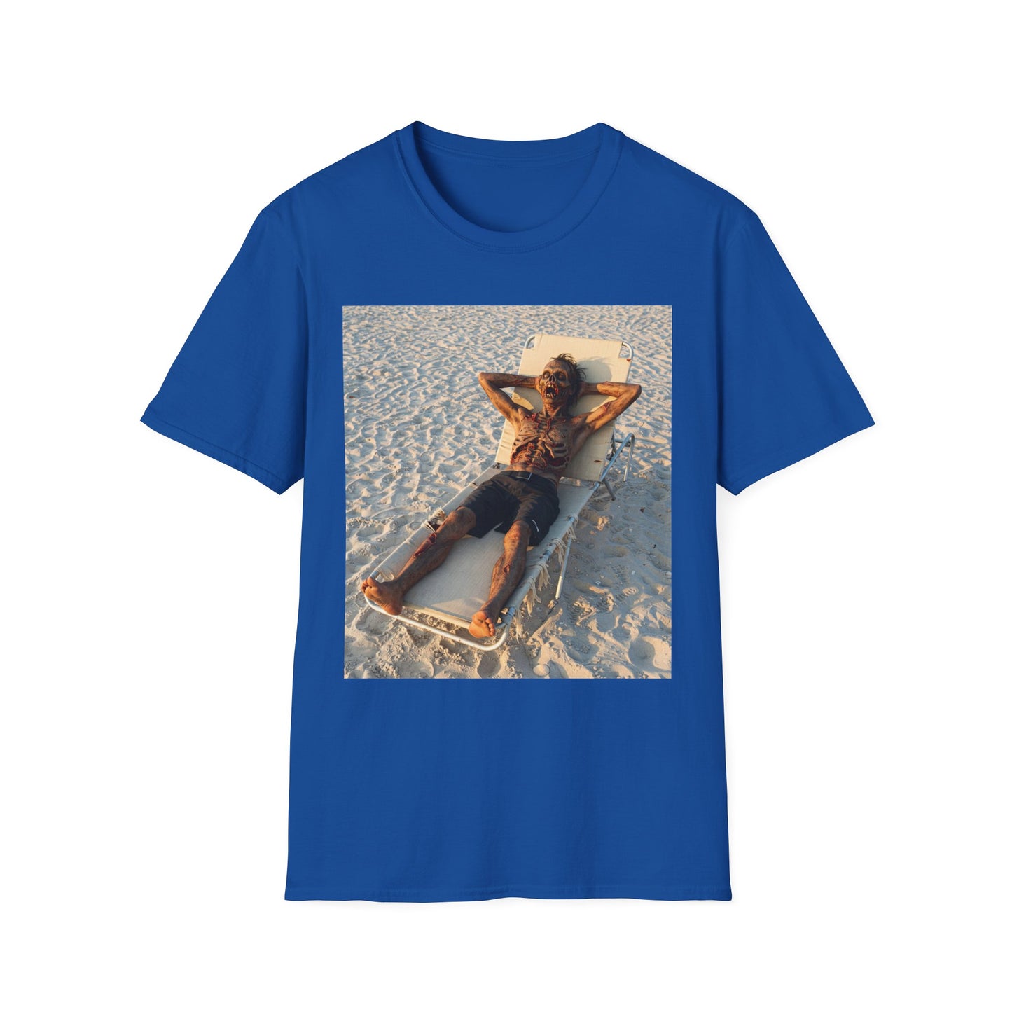 Relaxing Beach Apocalyptic Portrait Tee, bold, decaying zombie graphic