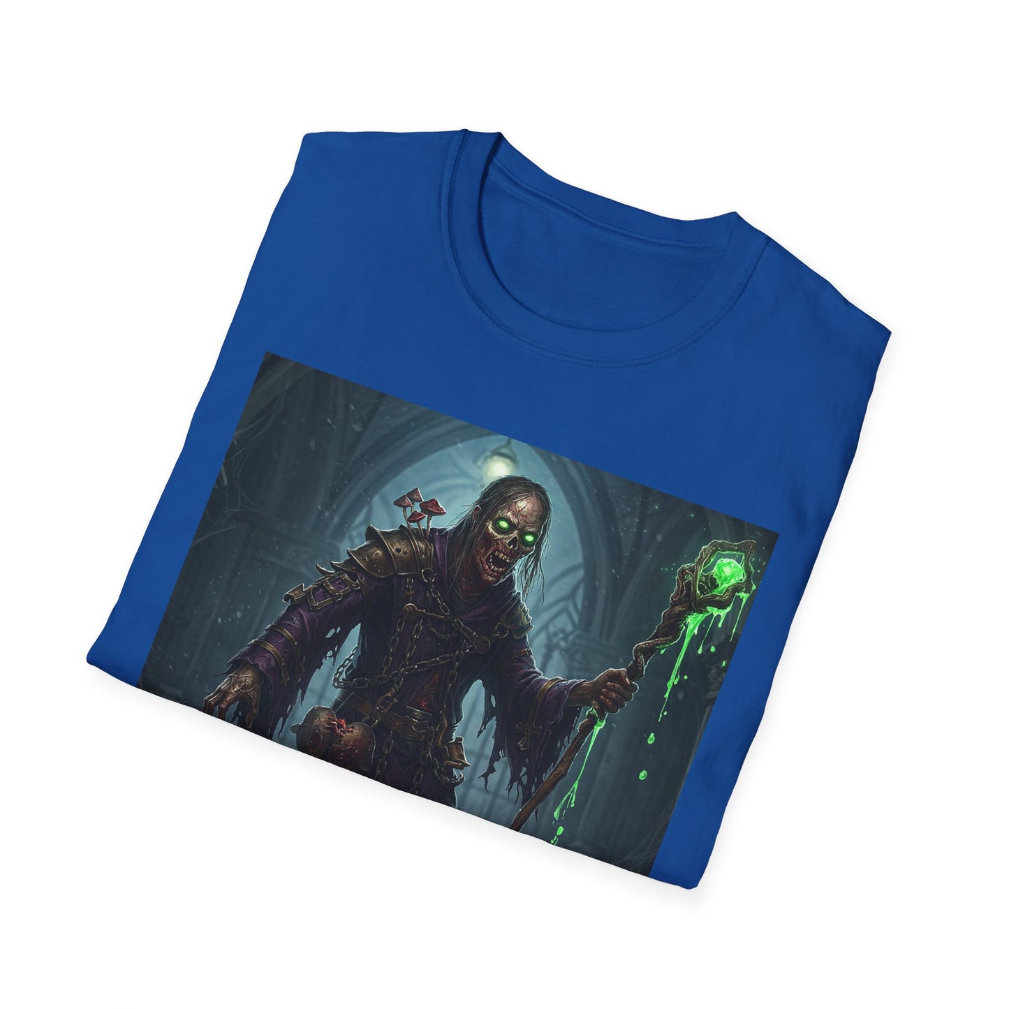 Spooky Sorcerer Apocalyptic Portrait Tee, bold, decaying zombie graphic