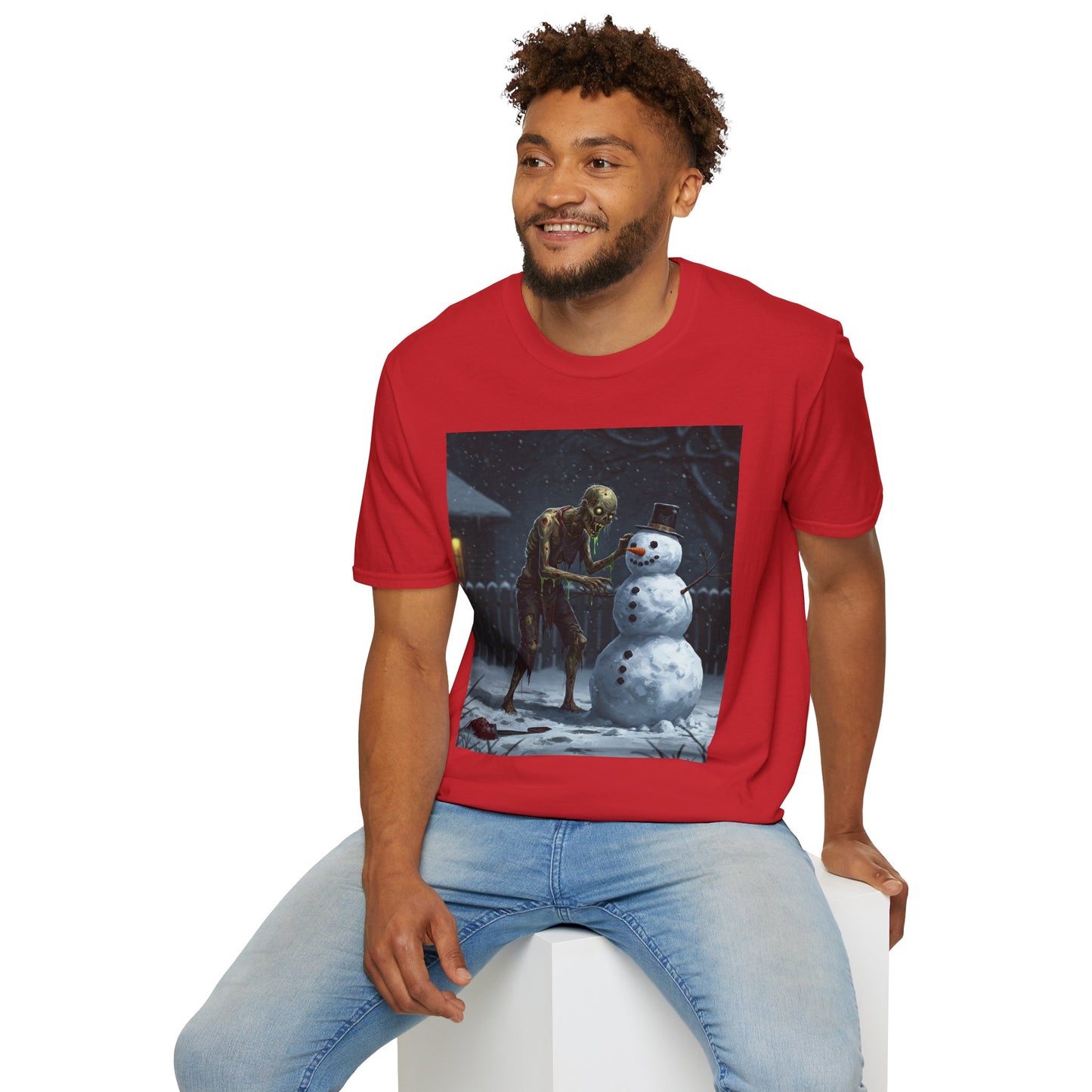 Merry Horror Unisex Softstyle T-Shirt - Creepy Snowman Design