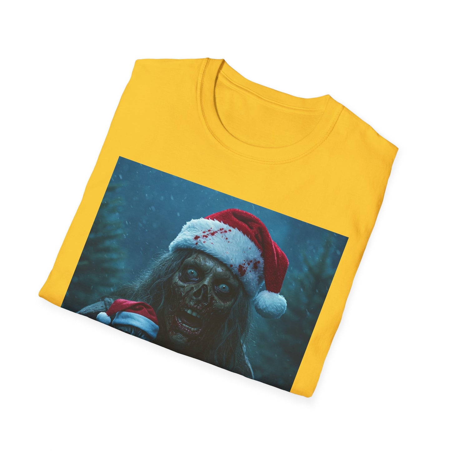 Spooky Christmas Apocalyptic Portrait Tee, bold, decaying zombie graphic cat