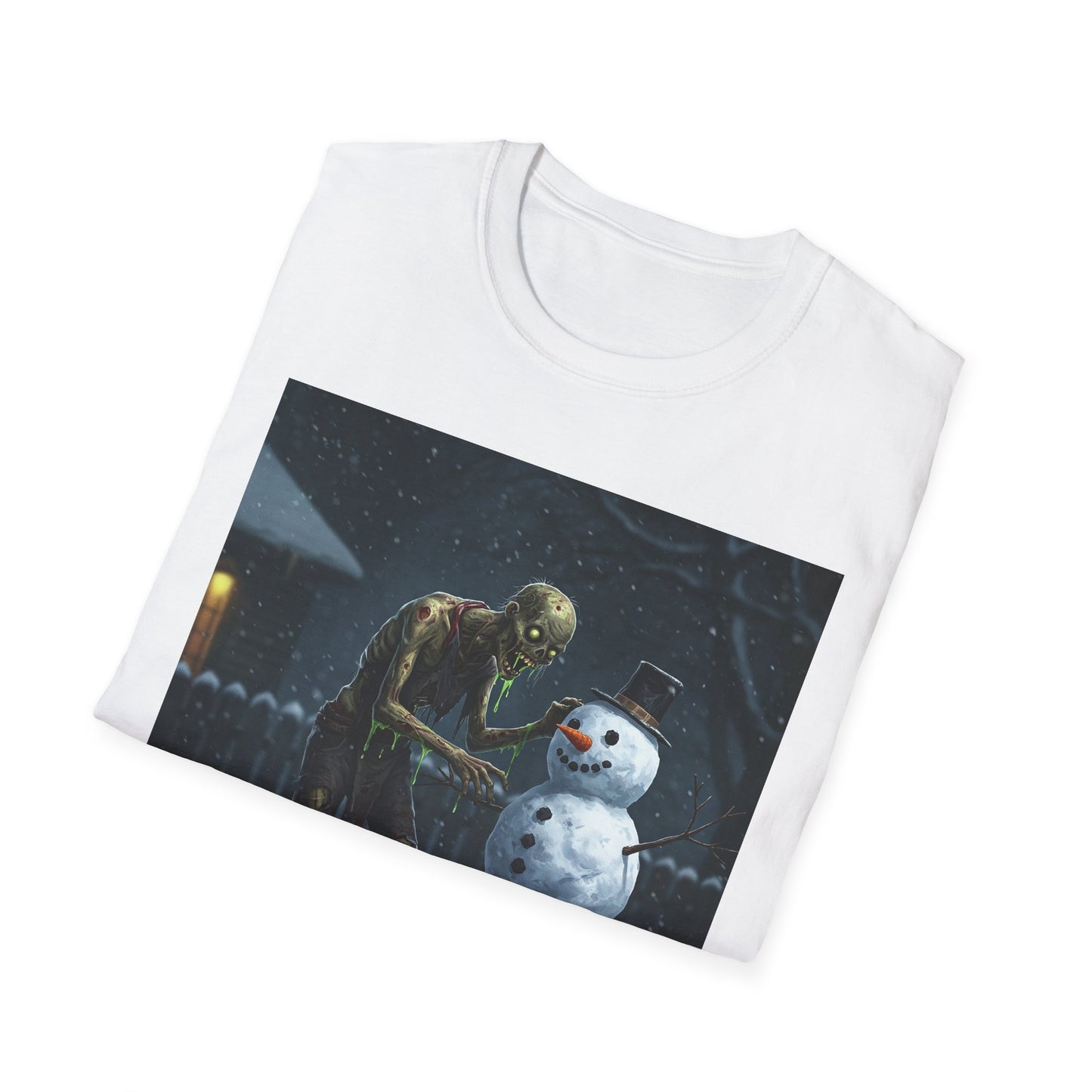 Merry Horror Unisex Softstyle T-Shirt - Creepy Snowman Design